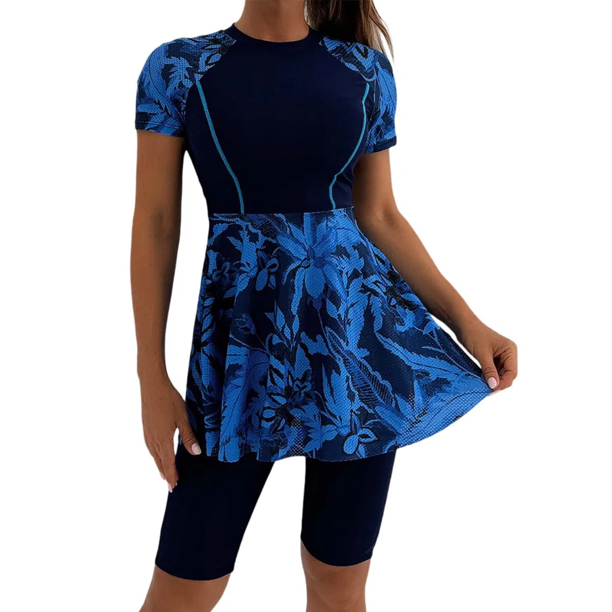 2 Pezzi Floreale Stampato Moda Burkini Donne Musulmano Manica Corta Costumi Da Bagno Arabo Burkini Tinta Unita Confortevole Top Da Bagno