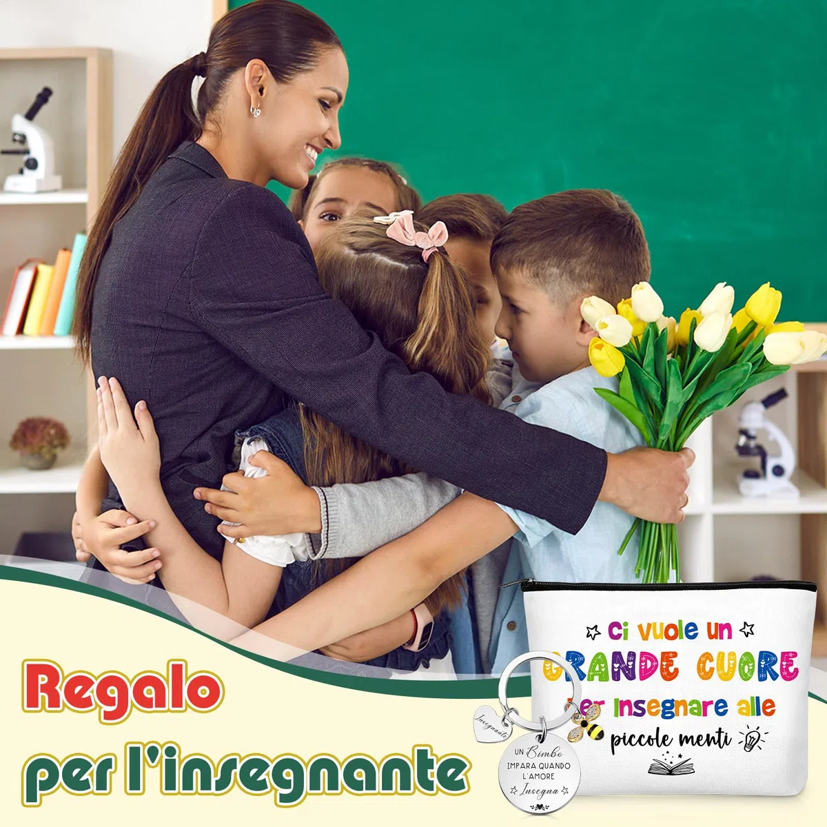 Xuniea 3 Set di Regalo di Apprezzamento Insegnante Borse per Cosmetici per Maestre Portachiavi per Insegnanti Idee Regalo di Laurea Grazie e Addio per Maestre di Scuola Infanzia Primaria (Libro)