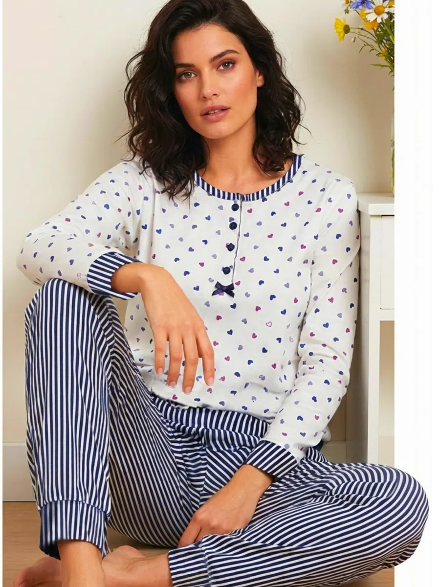 o-day Vanuè Pigiama Donna Cotone Leggero 100% - Ideale per Primavera e Mezze Stagioni - Completo di Maglia con Bottoni e Pantalone Comodo