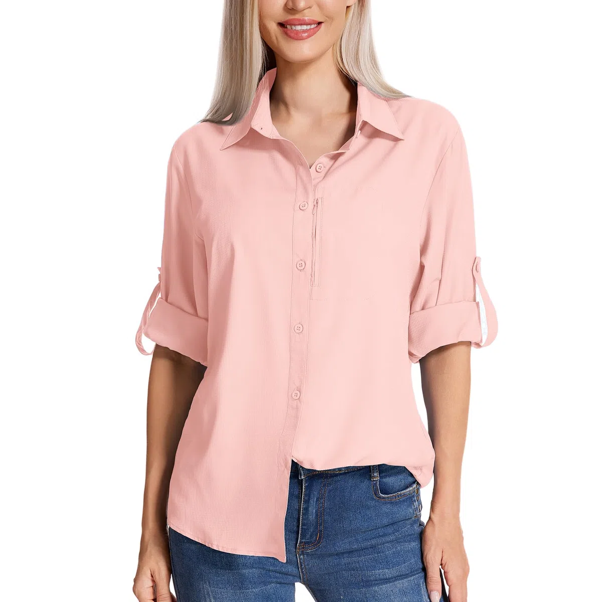 yeyity Camicia da donna con protezione UV, a maniche lunghe, ad asciugatura rapida, per escursioni, per vacanze in spiaggia, elegante