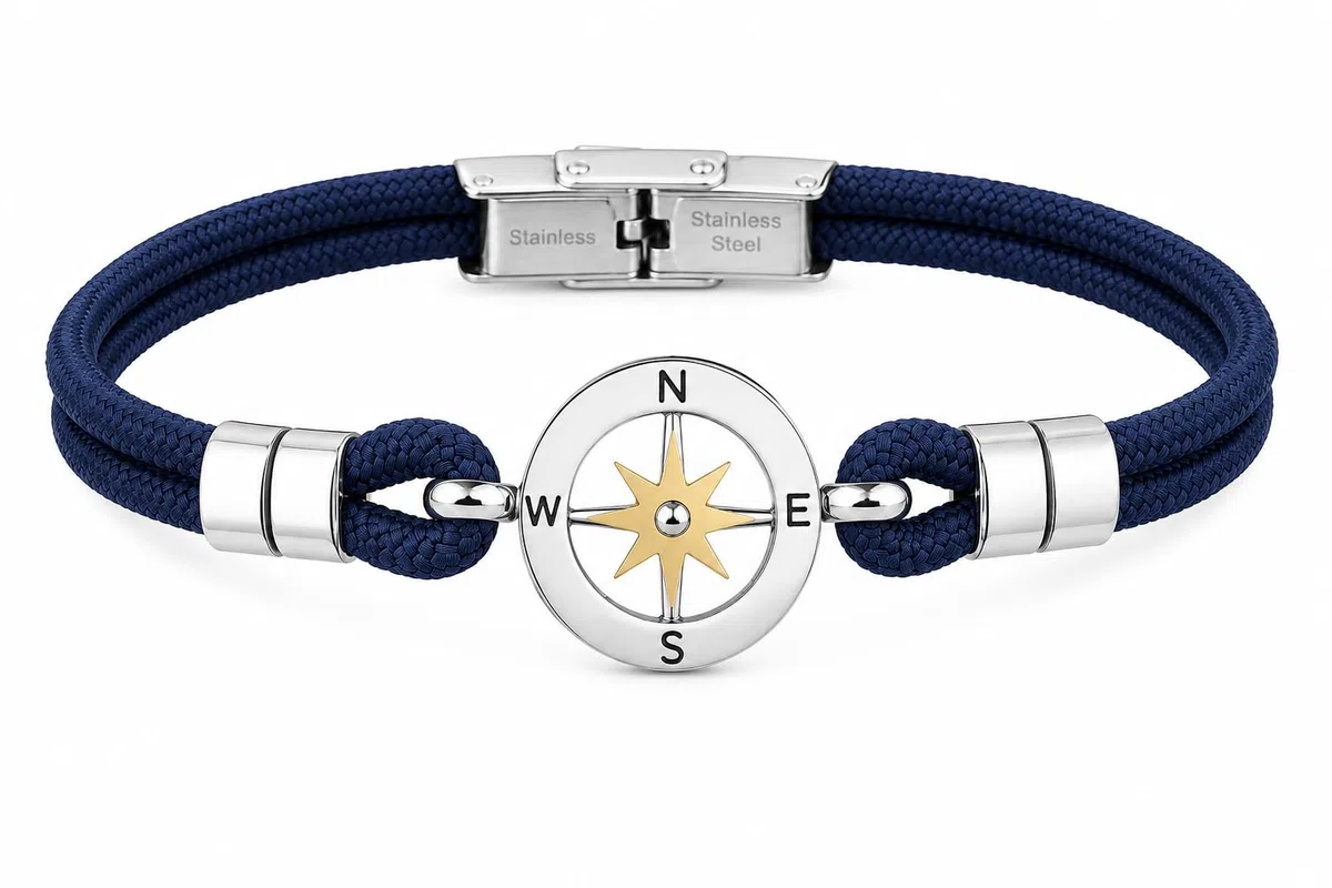SAGA GIOIELLI® Bracciale Uomo Rosa Dei Venti Moda Nautica Acciaio