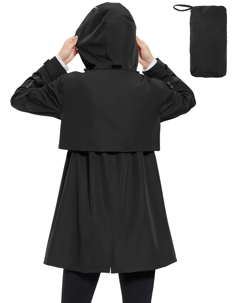 baleaf Giacche impermeabili da donna Cappotto da pioggia lungo leggero con cappuccio lungo giacca da ciclismo da donna ripiegabile giacca funzionale giacca a vento traspirante cappotti da trekking