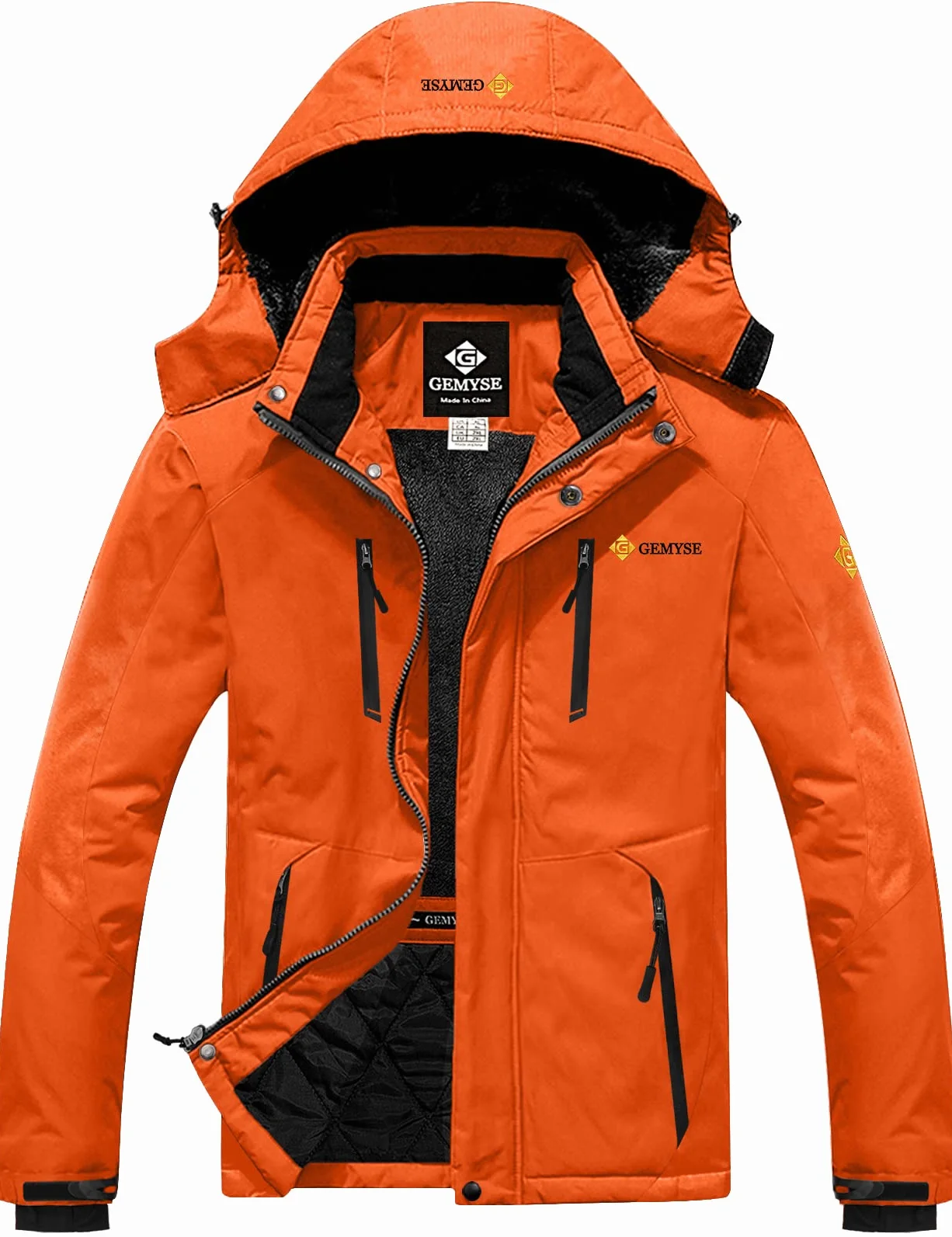GEMYSE Uomo Giacca da Sci impermeabile montagna Giacche Pile invernale antivento Cappotto con Cappuccio
