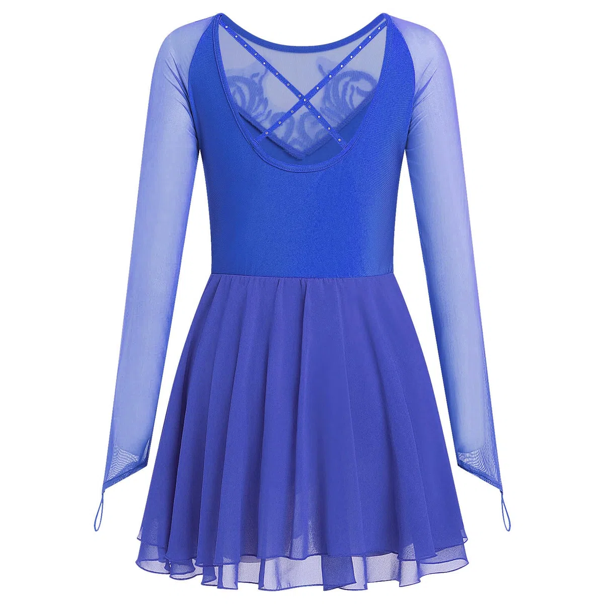 FYMNSI Abito da ballo da donna, pattinaggio artistico, a maniche lunghe, per pattinaggio, concorrenza, da ballo con paillette, fiori in rete, chiffon