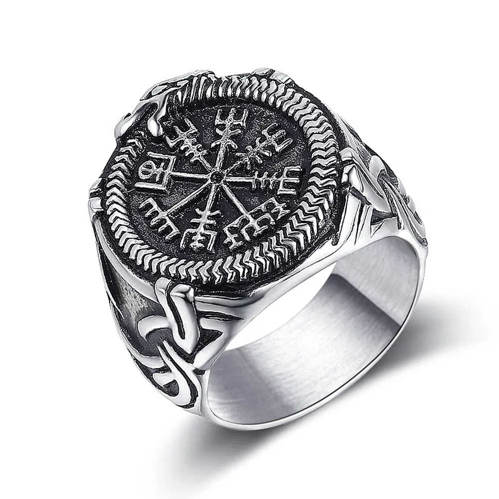 Anello Bussola Vegvisir Acciaio Inossidabile Vichingo Gioielli Amuleto Taglia da 14 a 30