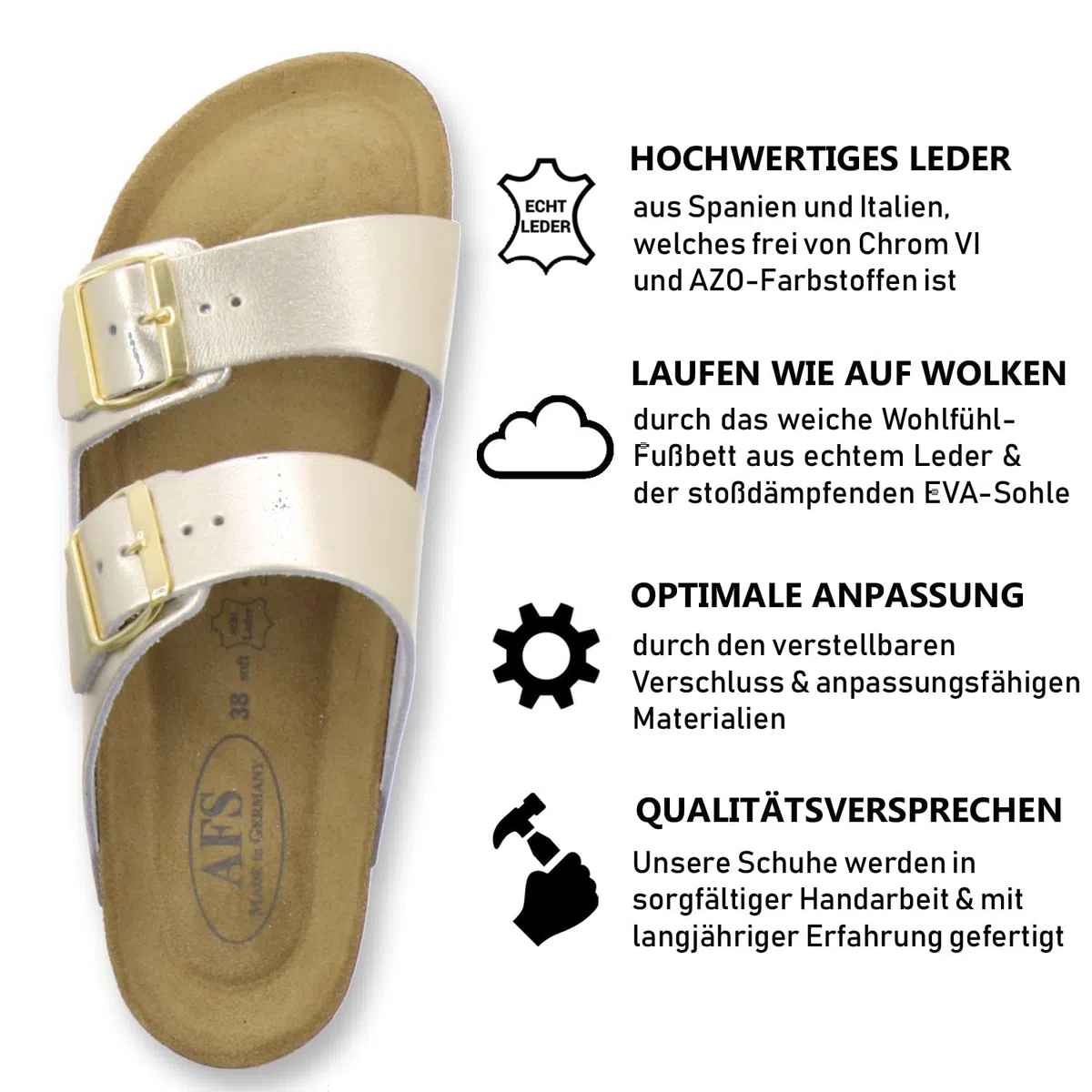AFS-Schuhe 2100 - Sandali da donna, alla moda, in vera pelle, realizzati in Germania