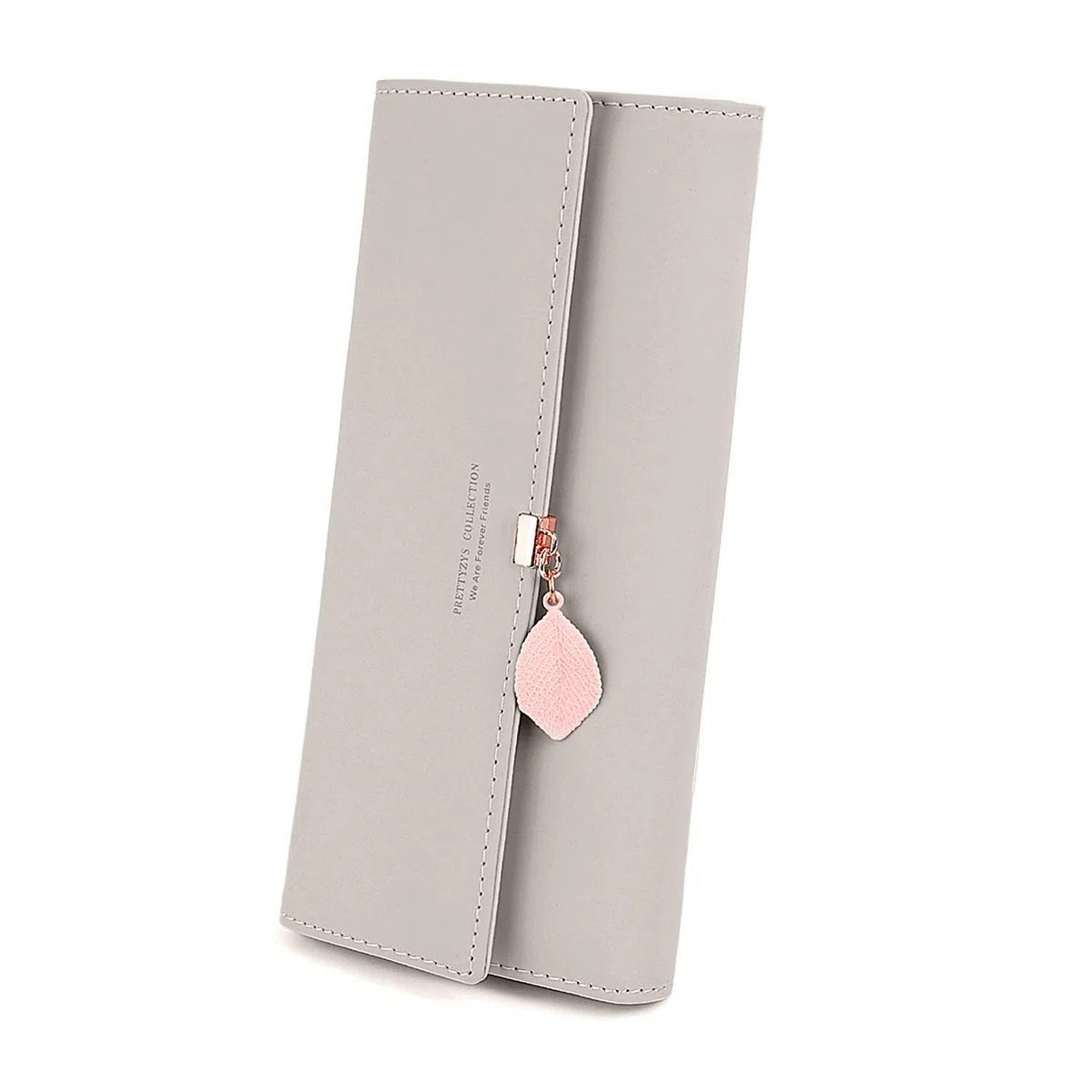 Portafoglio Donna Lungo Cerniera in Pelle, Portafoglio Donna Grande (Grigio)