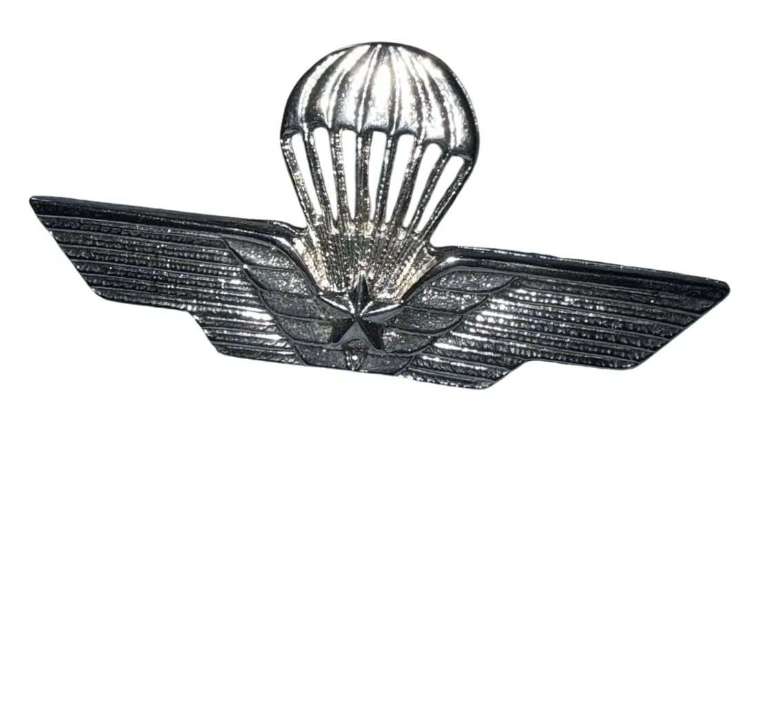 Brevetto Paracadutista militare Distintivo con stella. Spilla giacca modello lucido cm 7,5x 3,5 circa