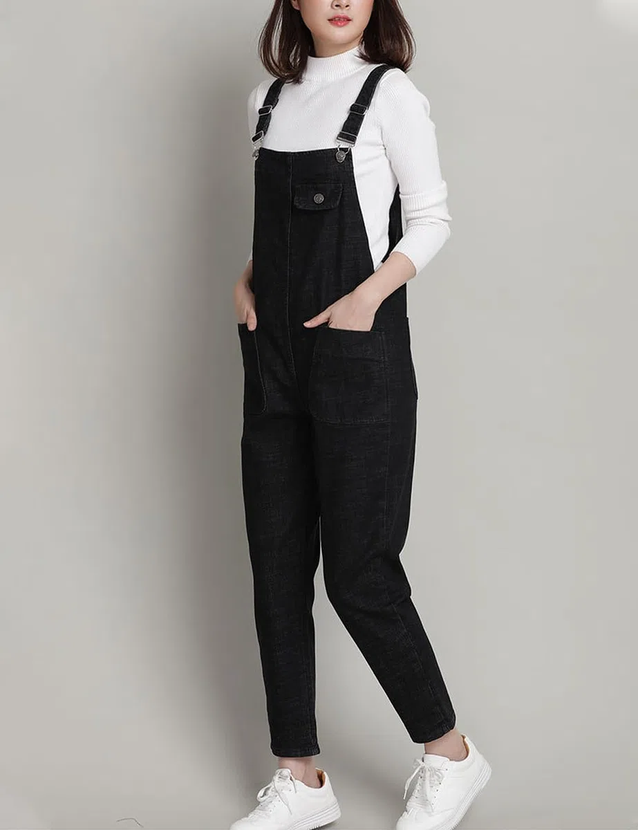 Salopette da donna, casual, in denim, regolabile, pantaloni harem