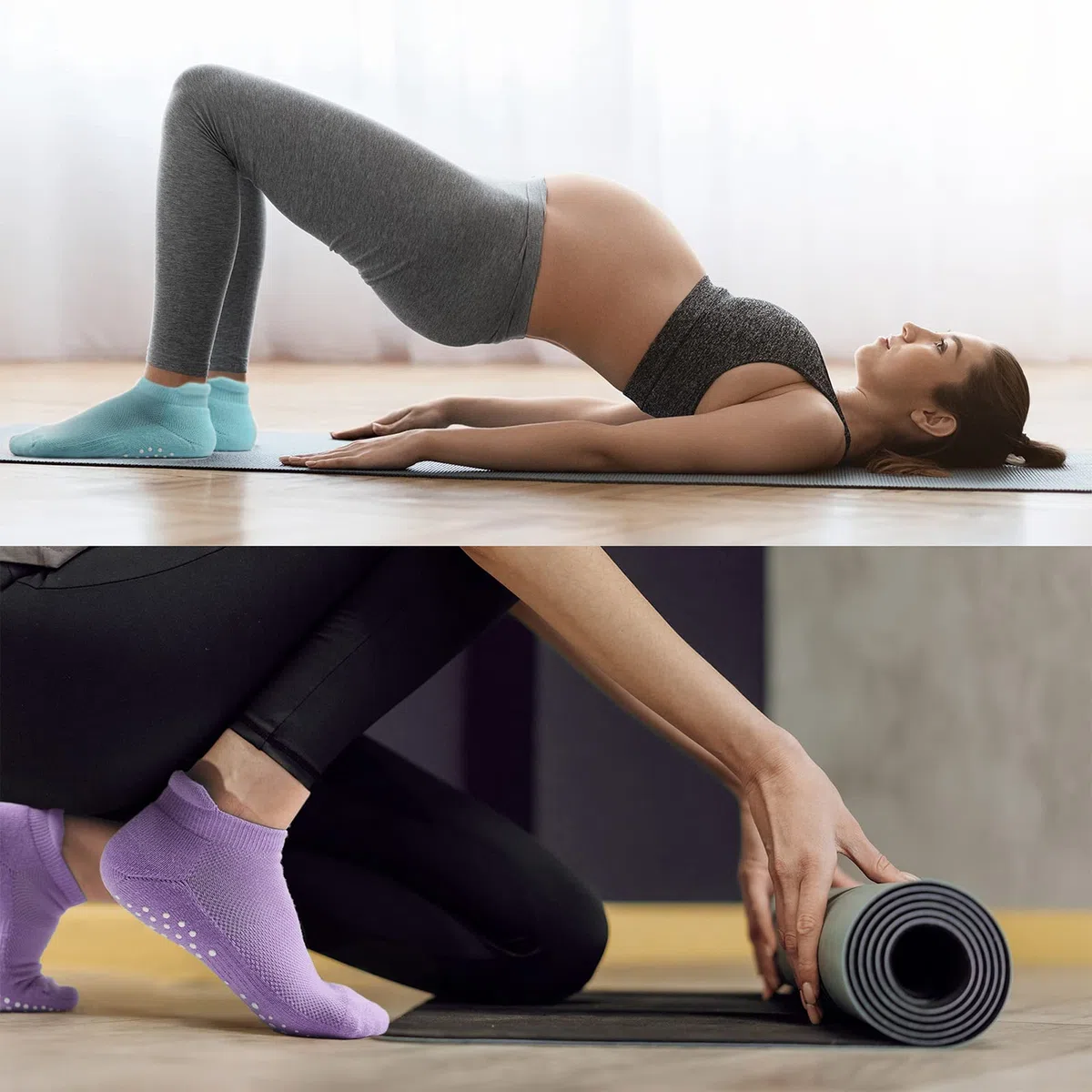 4 paia di calzini antiscivolo per yoga, pilates, allenamento, trampolino, sbarra, calzini alla caviglia, per donne e ragazze, per esercizi a casa e ospedale
