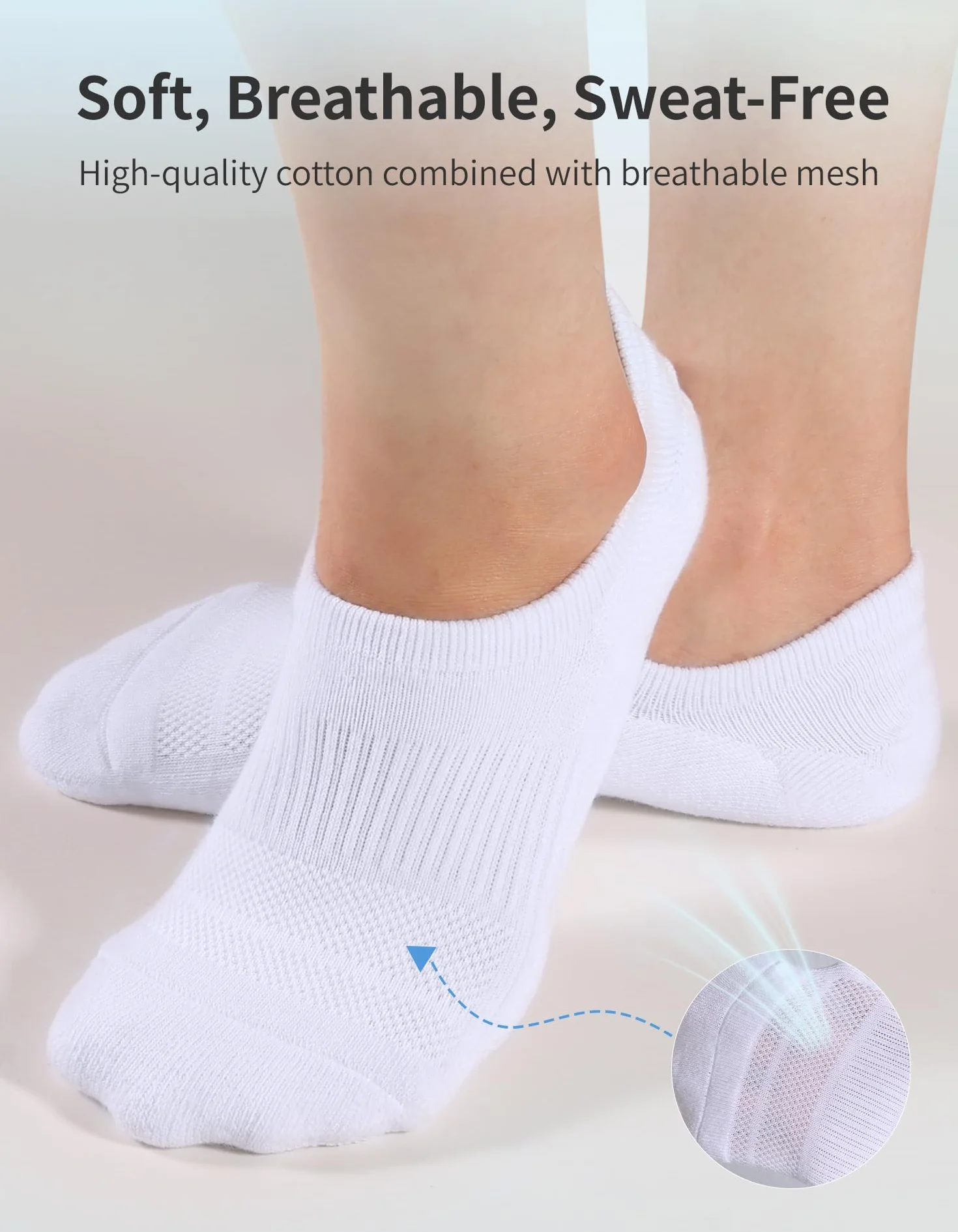 CLOSEMATE 6 Paia Calze Fantasmini Donna per Loafers e Sport, Suola Spessa in Spugna Ammortizza e Riduce Attrito, Gomma Antiscivolo, Parte Superiore a Rete Traspirante, Comode Anche d’Estate
