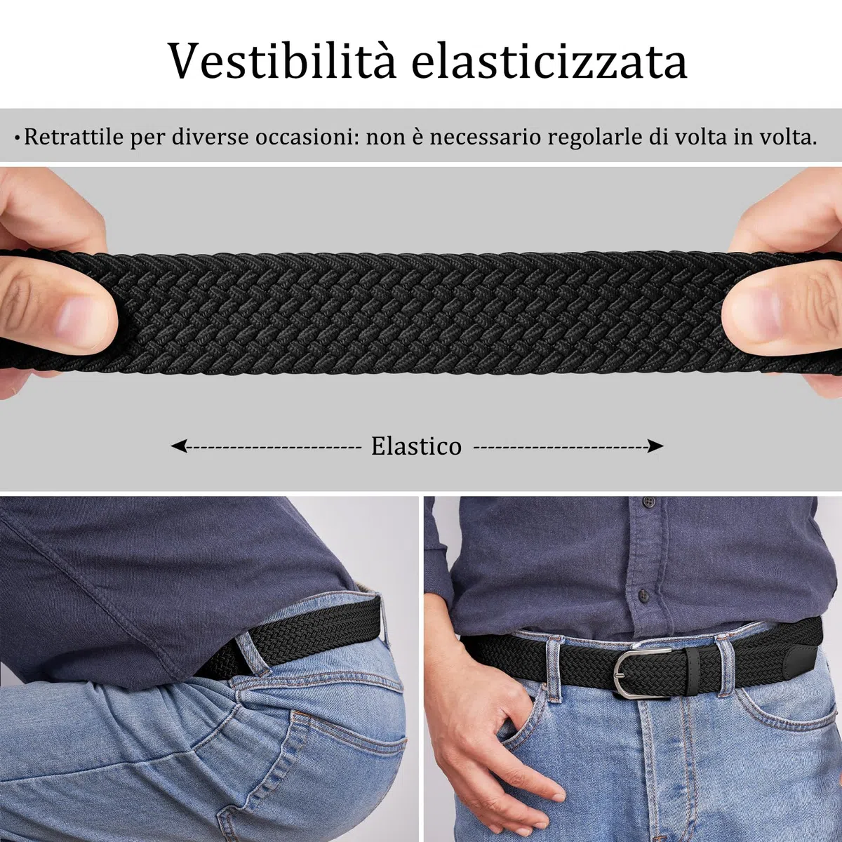 TANGCHAO Cintura Elastica Intrecciata per Uomo e Donna Cinturino Elastica Intrecciata con Fibbia in Lega di Zinco 33mm (1.25") Colori Multipli