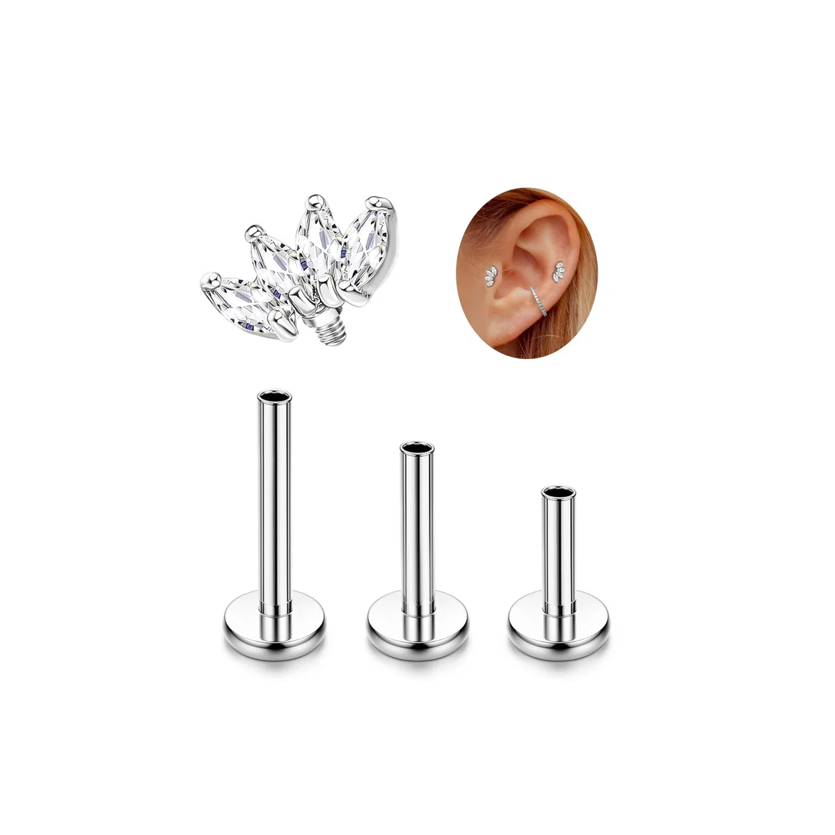 ADRAMATA G23 Titanio Piercing Helix Trago Filettato Internamente Piercings Labbro Medusa Piccolo Piercing Orecchio Ipoallergenico Conch Helix Piercings Oro Argento