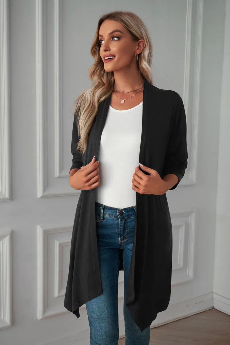 Cardigan Donna Lungo Manica Lunga Cardigan Leggero Estivo Autunnale Coprispalle Elegante Casual