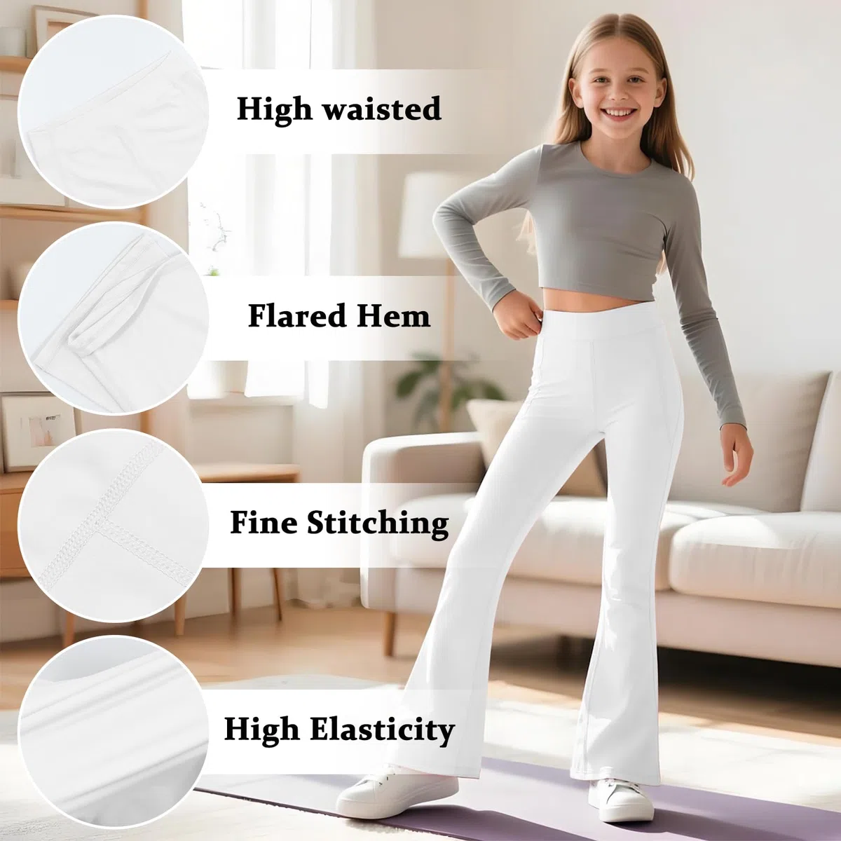 JinBei Flared Leggings per Bambina Elasticizzati Legging Vita Alta Bootcut Bambini Comodi Lunghi Pantaloni Svasati Fodera Spazzolata Abbigliamento Ragazza per Danza Sportivi Casual, 5-14 Anni