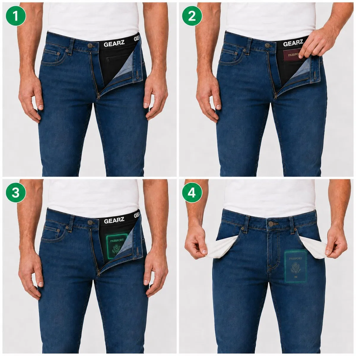 GEARZ - Boxer antifurto Uomo Viaggio, Boxer Tasca Zip Nascosta Sicurezza, Intimo Segreto con Tasche nascoste, Cotone Elasticizzato Nero