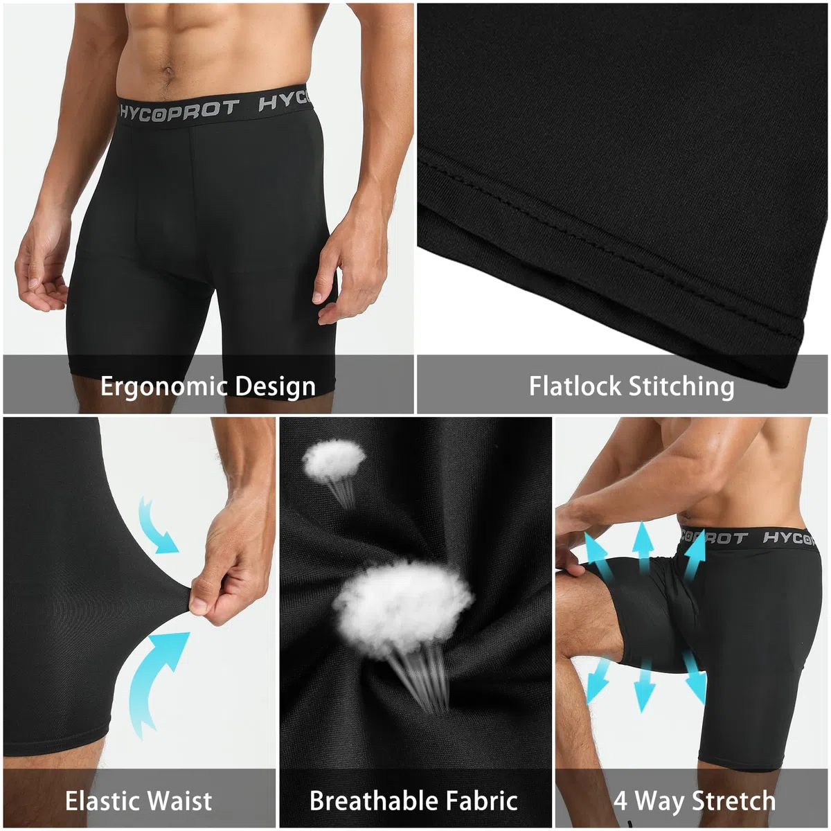 HYCOPROT Pantaloncini Compressione Uomo Corti da Palestra Asciugatura Rapida e Traspiranti Pantaloncini da Corsa Shorts Base Layer per Running Allenamento
