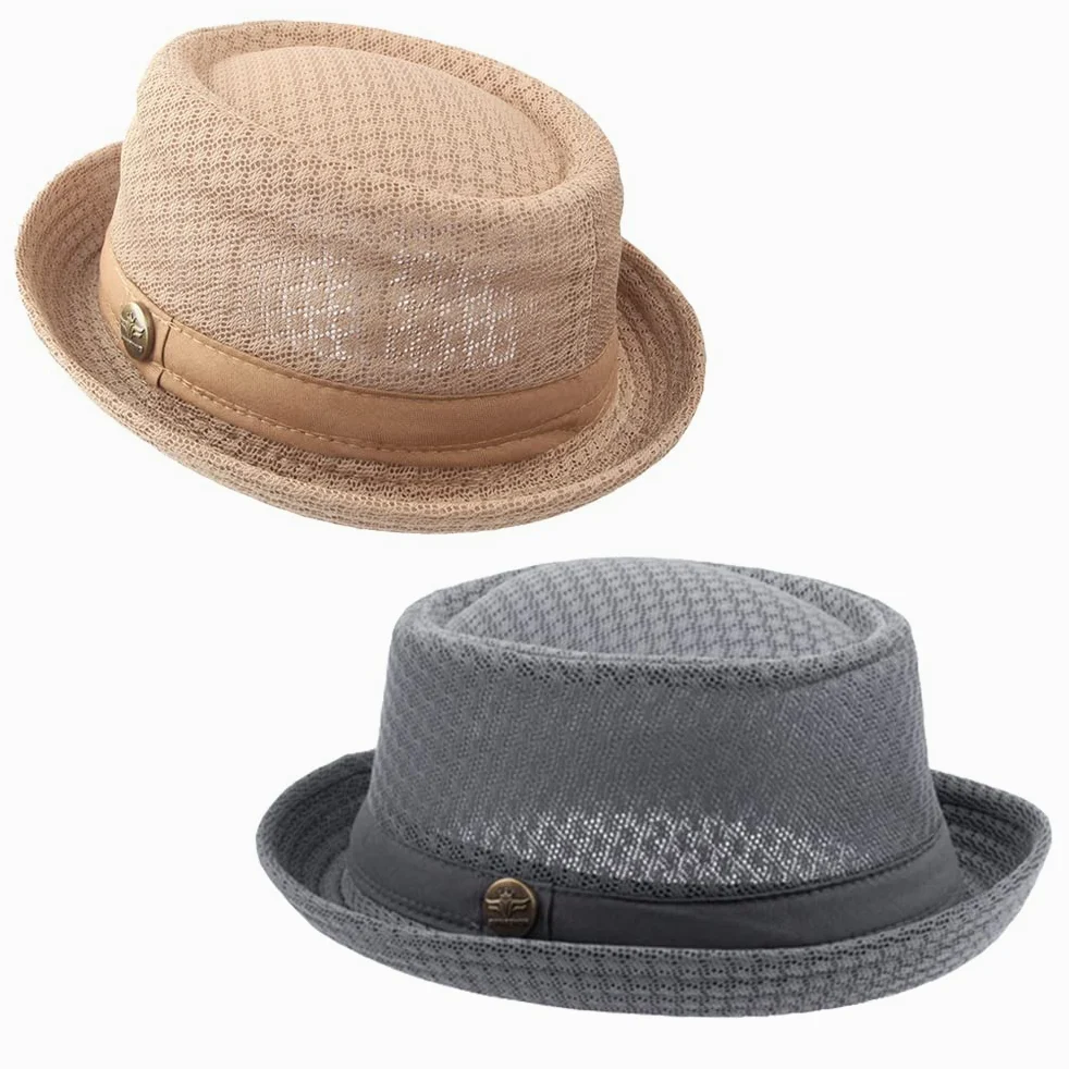ZffXH Cappello Pork Pie Uomo Estivo, Pezzi Cappello Estivo A Rete Per Torta Di Maiale Fresco Raffreddamento Spiaggia Party Cap Boater Porkpie Breaking Bad Hat Costume Straw UK