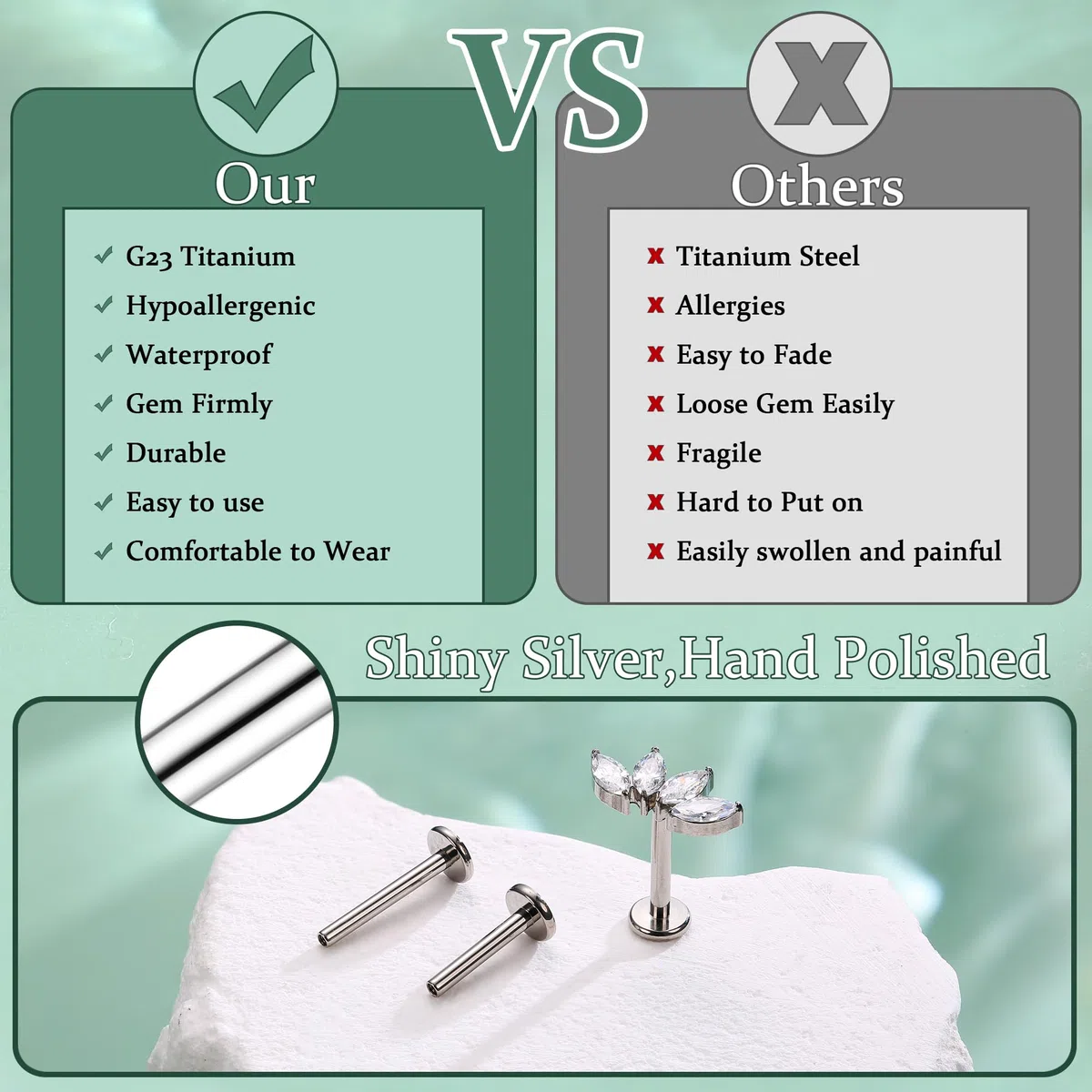 ADRAMATA G23 Titanio Piercing Helix Trago Filettato Internamente Piercings Labbro Medusa Piccolo Piercing Orecchio Ipoallergenico Conch Helix Piercings Oro Argento