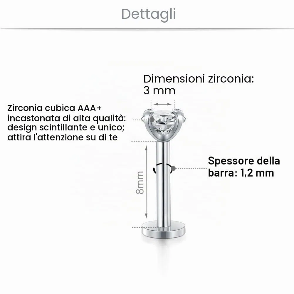 MODRSA 16G 2-4mm Chiaro CZ Labret Piercing Labbro Acciaio Chirurgico Trago Helix Orecchio Piercing Anello 6-10mm 9 Pezzi