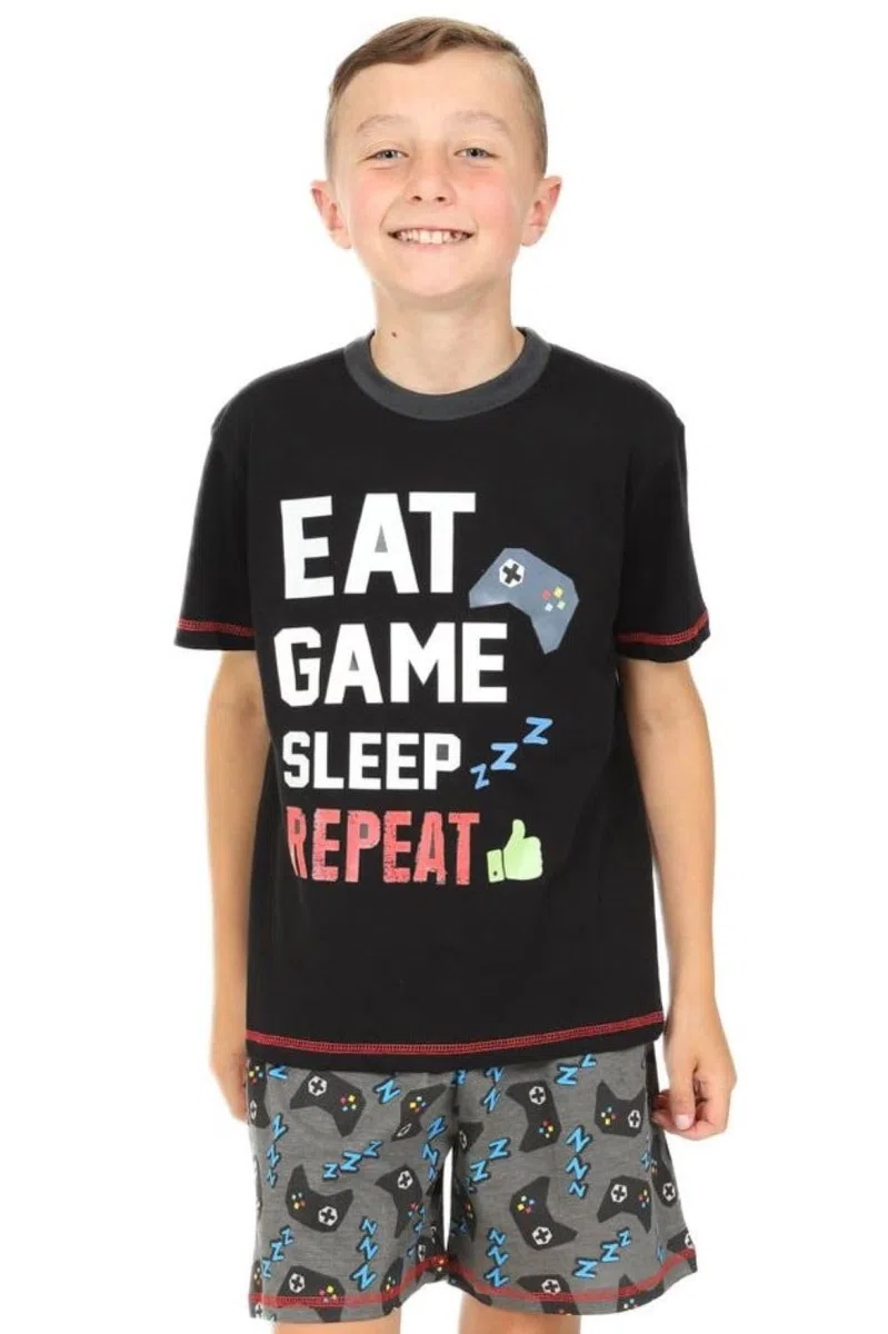 thepyjamafactory Ragazzi Eat Game Sleep Controller Corto Cotone Pigiama