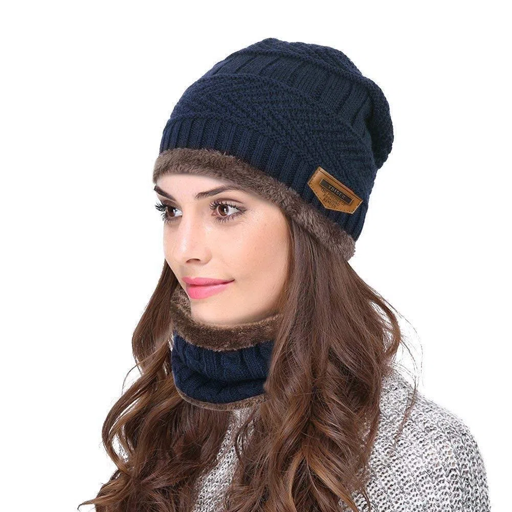 byou Cappello Uomo Invernali in Maglia con Sciarpa,Sciarpe da Sci all'aperto e Set Sciarpa con Fodera in Pile per Unisex per Interni e Sport all'aria Aperta
