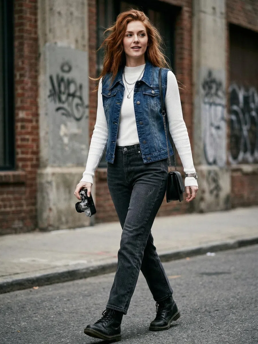 Allegra K Denim Vest Giacca da college Donna