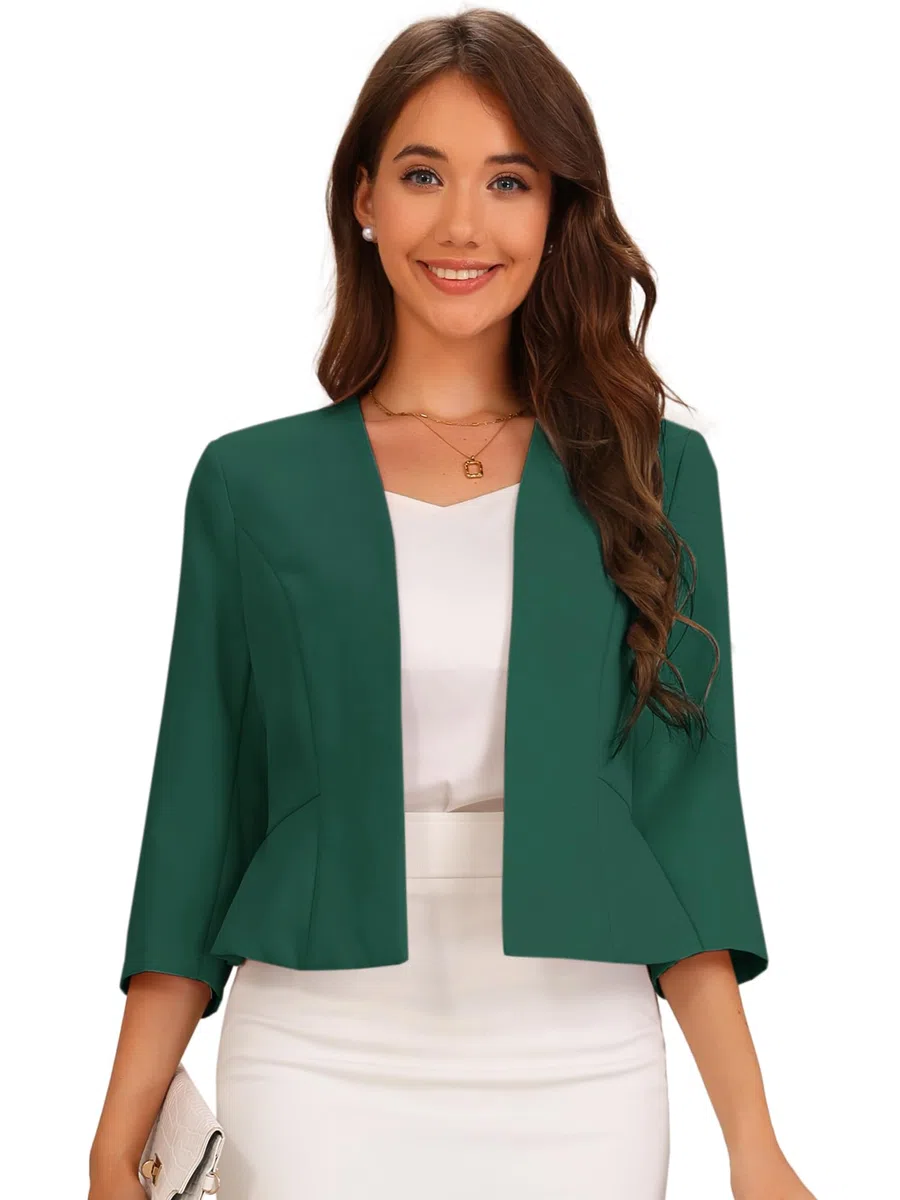 Allegra K Donna Blazer Elegante per Giacca da Lavoro Business Peplo con Maniche A 3/4, Colletto Aperto sul Davanti E Apertura sul Davanti