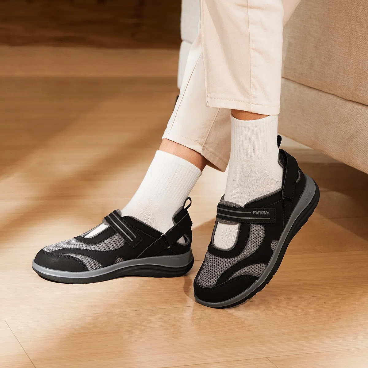 FitVille Scarpe Donna per Piedi Larghi Sandali Comodi e Traspiranti Scarpe da Passeggio con Supporto dell'Arco Plantare