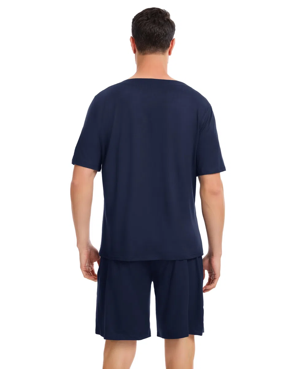Wikoan Pigiama da Uomo Set Estivo a Due Pezzi Set Pigiama in Cotone Cardigan con Pantaloncini S-XXL