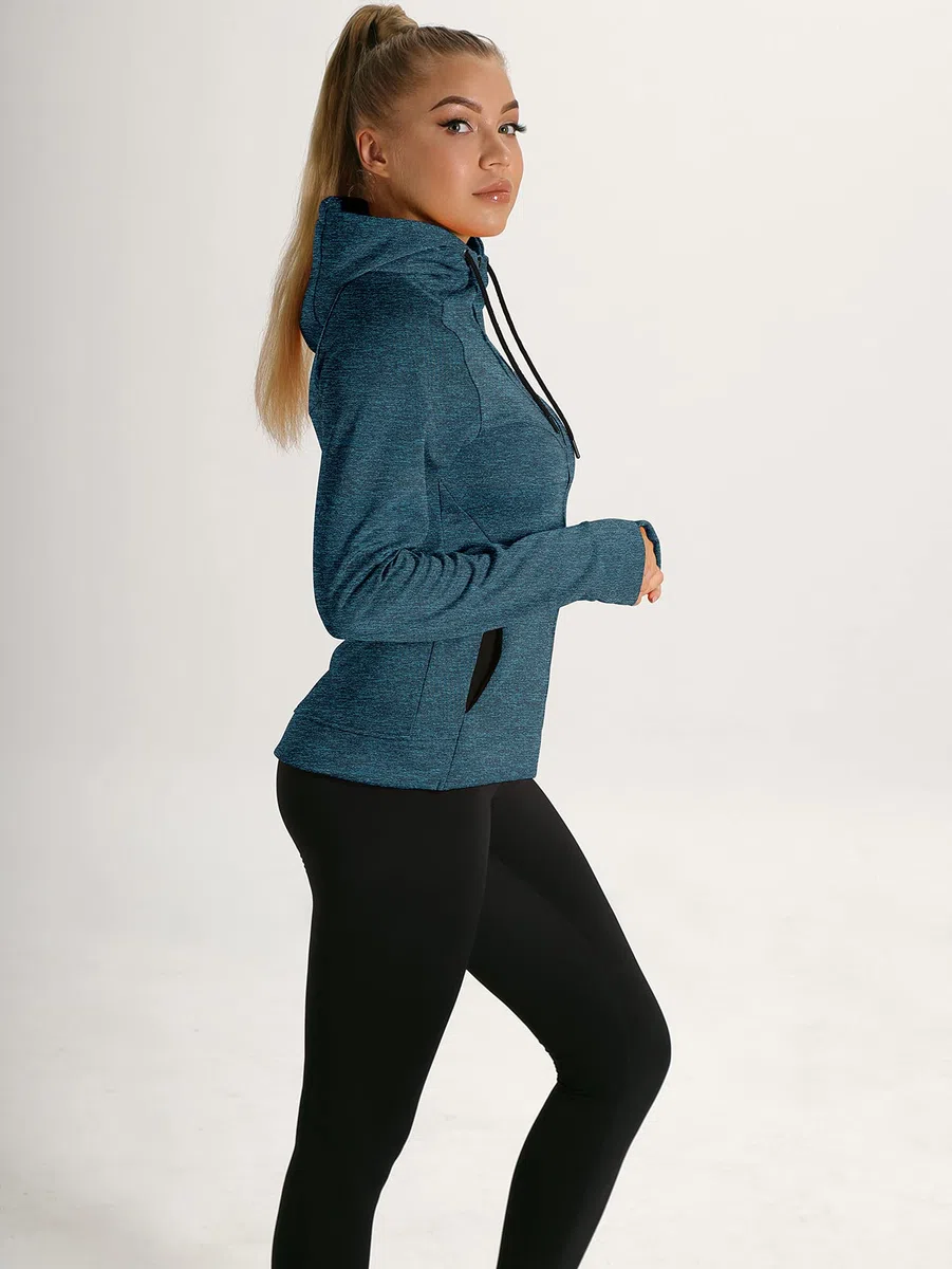 icyzone Giacca Sportiva Donna con Cappuccio,Felpa Termica con Zip e Fori per i Pollici