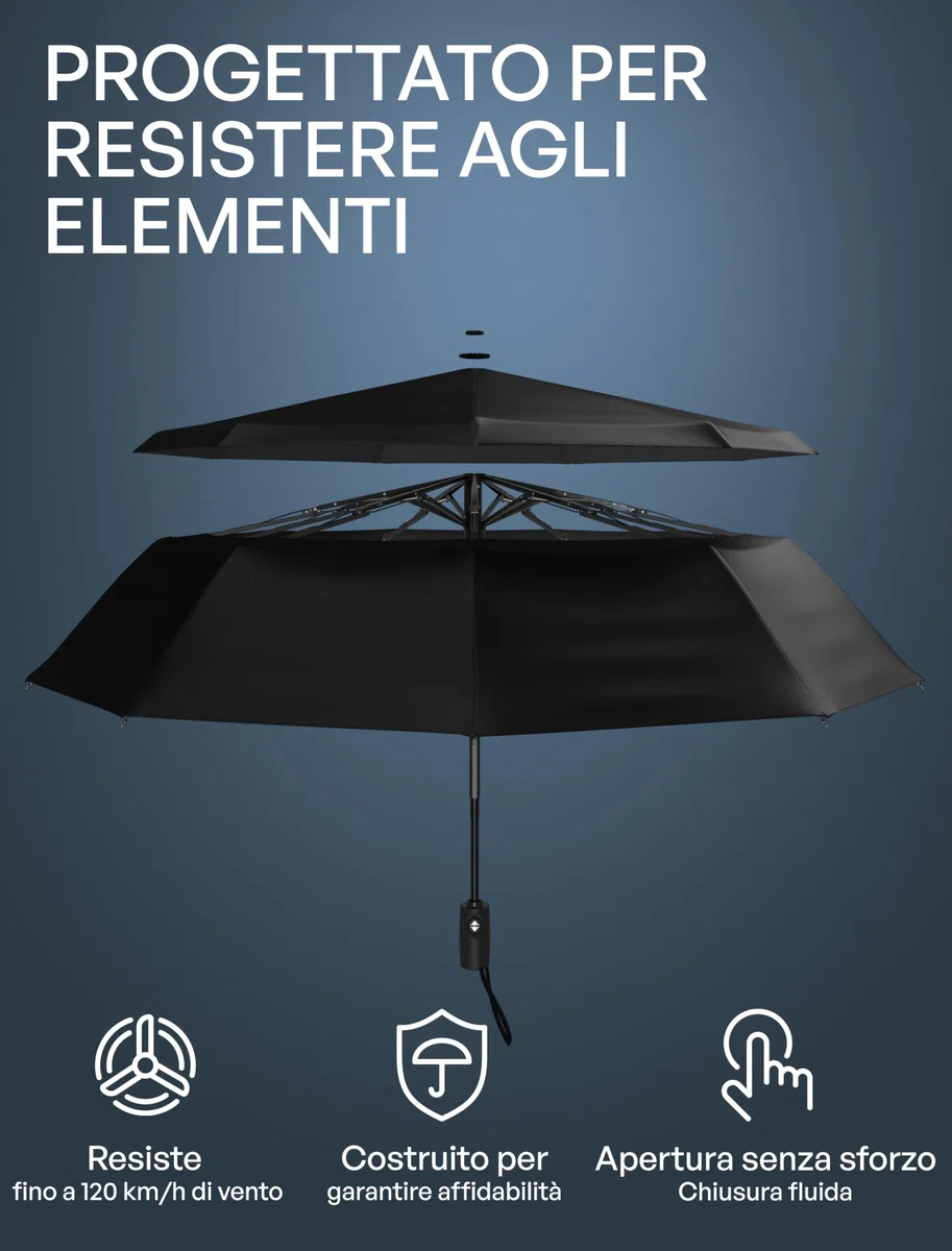 Repel Umbrella Ombrello Pieghevole AntiventoCompatto e Resistente – Apri e Chiudi Automatico - Struttura in Fibra di Vetro, Telo Impermeabile – Ombrello Portatile Perfetto per Zaino, Borsa e Viaggi