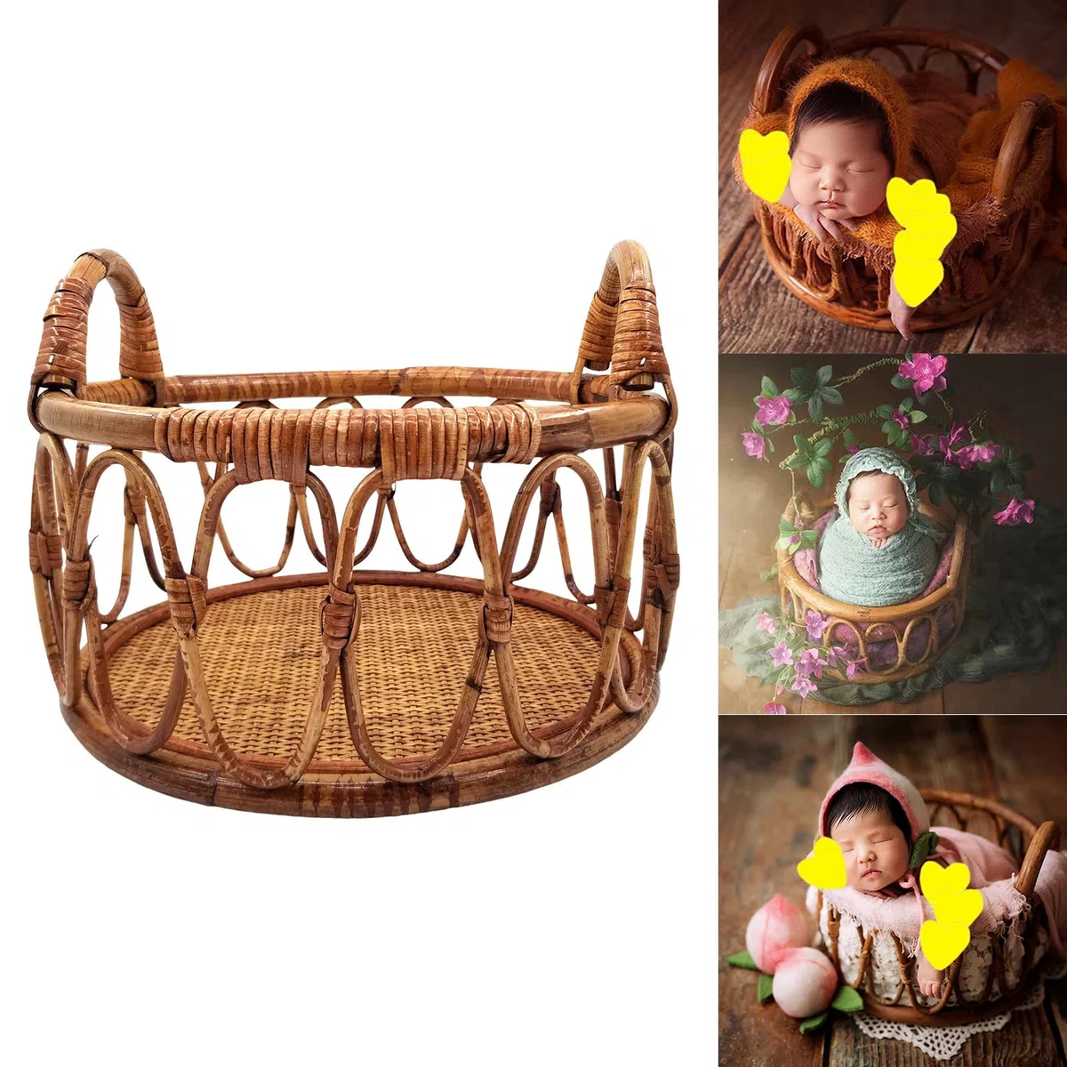 Cestino in rattan vintage fatto a mano per fotografia neonata, sedia unica e naturale per servizi fotografici per ragazzi e ragazze