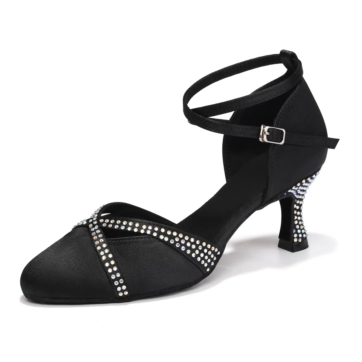 Scarpe da Ballo Latino da Donna Punta Chiusa Raso Professionale Salsa Tango Valzer Scarpe Ballo de Sala