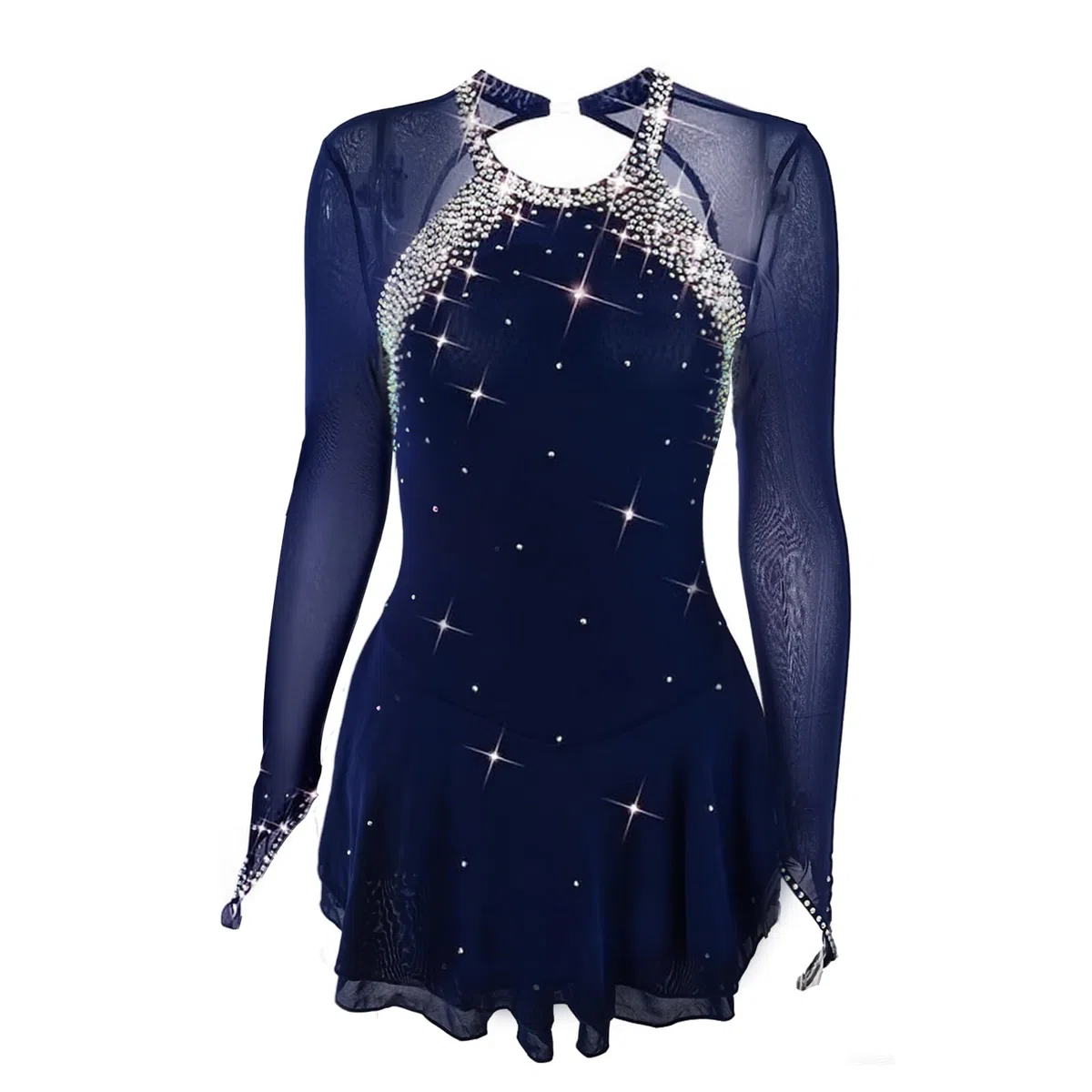 Costume da pattinaggio da donna con gonna da pattinaggio blu scuro per ragazze Costume da pattinaggio artistico semplice e generoso, Blu
