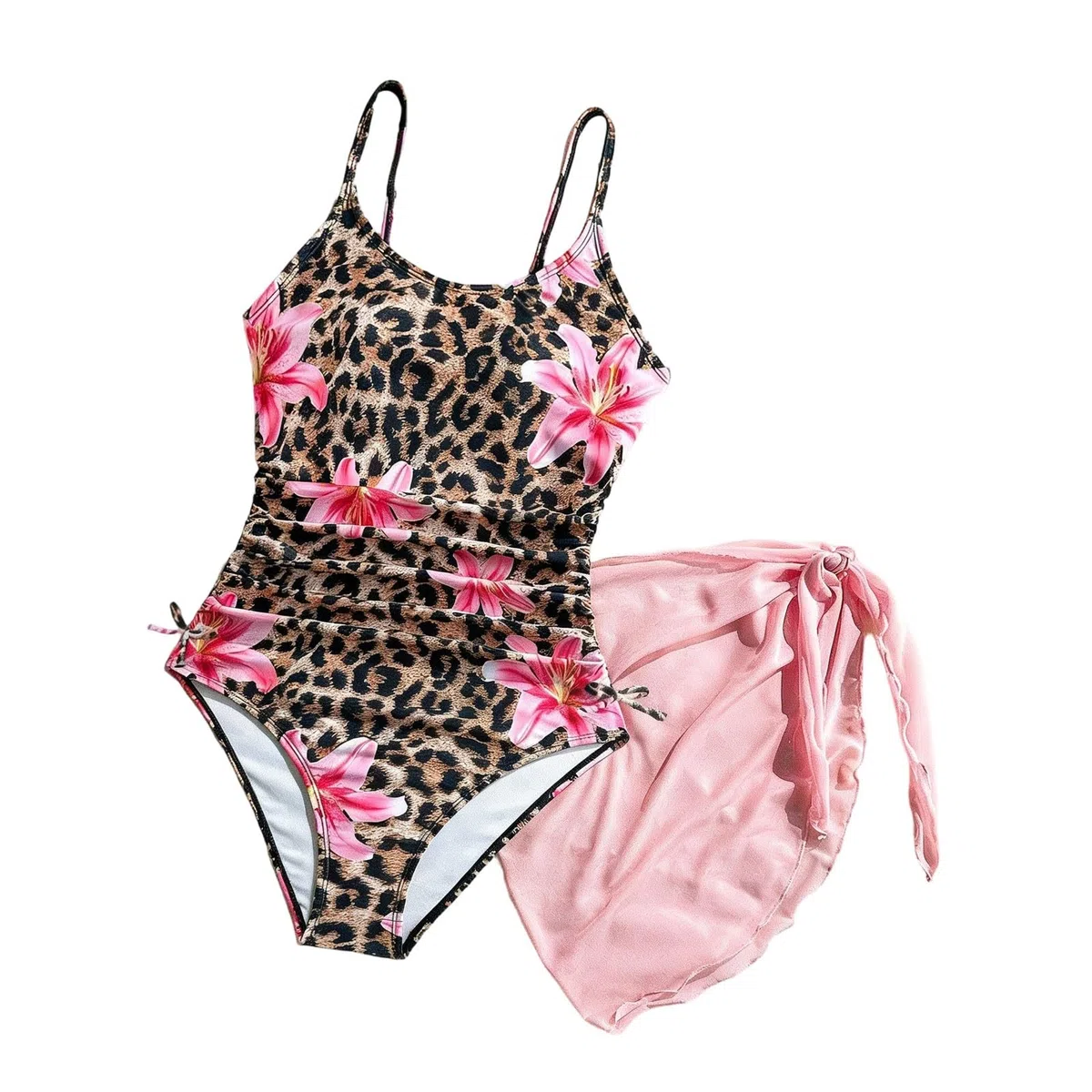 Generico Costume Intero Bambina 7-12 Anni Piscina Costume da Bagno Intero Bambina Nuoto Leopardato con Spalline Costumi da Bagno Interi Mare Monokini + Gonna Sportivo Spiaggia Swimsuit Estate