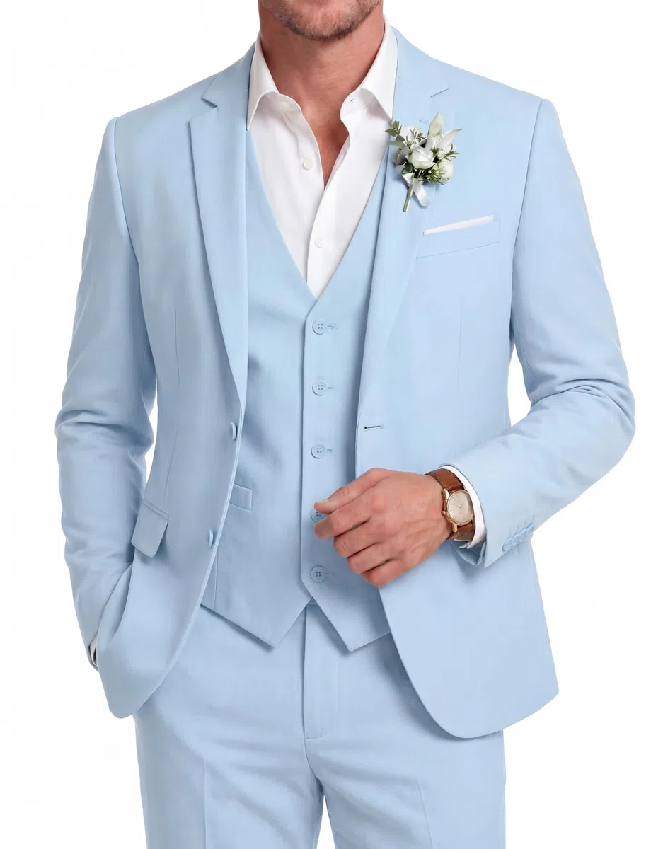 COOFANDY Completo da uomo in 3 pezzi in lino, casual, leggero, giacca, gilet, pantaloni, set per matrimonio, lavoro, ballo di fine anno