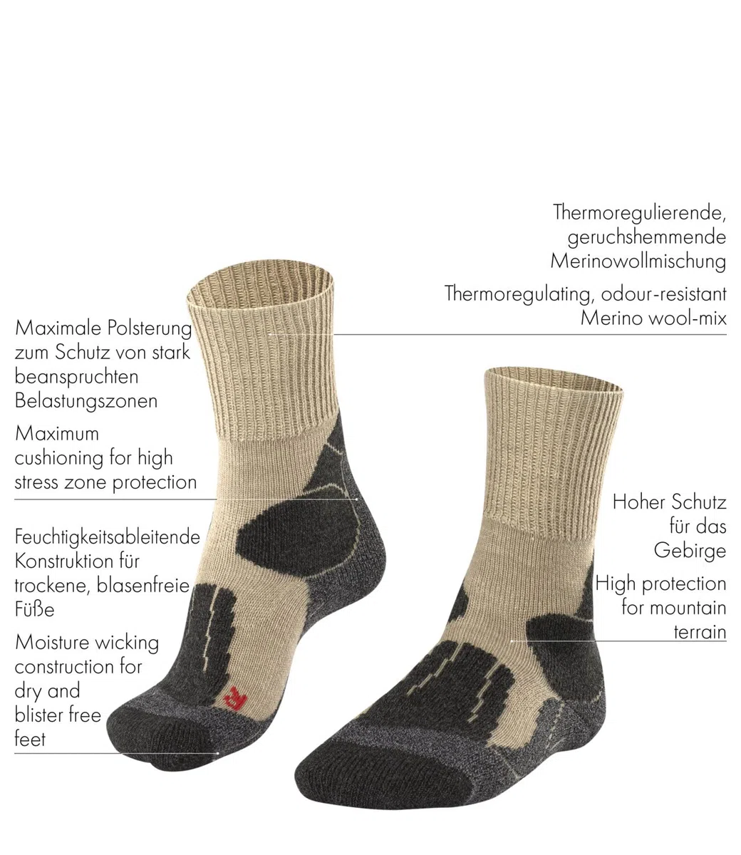 FALKE Men's TK1 Hiking Socks Strong Cushioning Maximum Protection Anti Blister Thick Warm Breathable Quick-Drying Climate-Regulating Odour-Neutralising Wool Functional Yarn 1 Pair