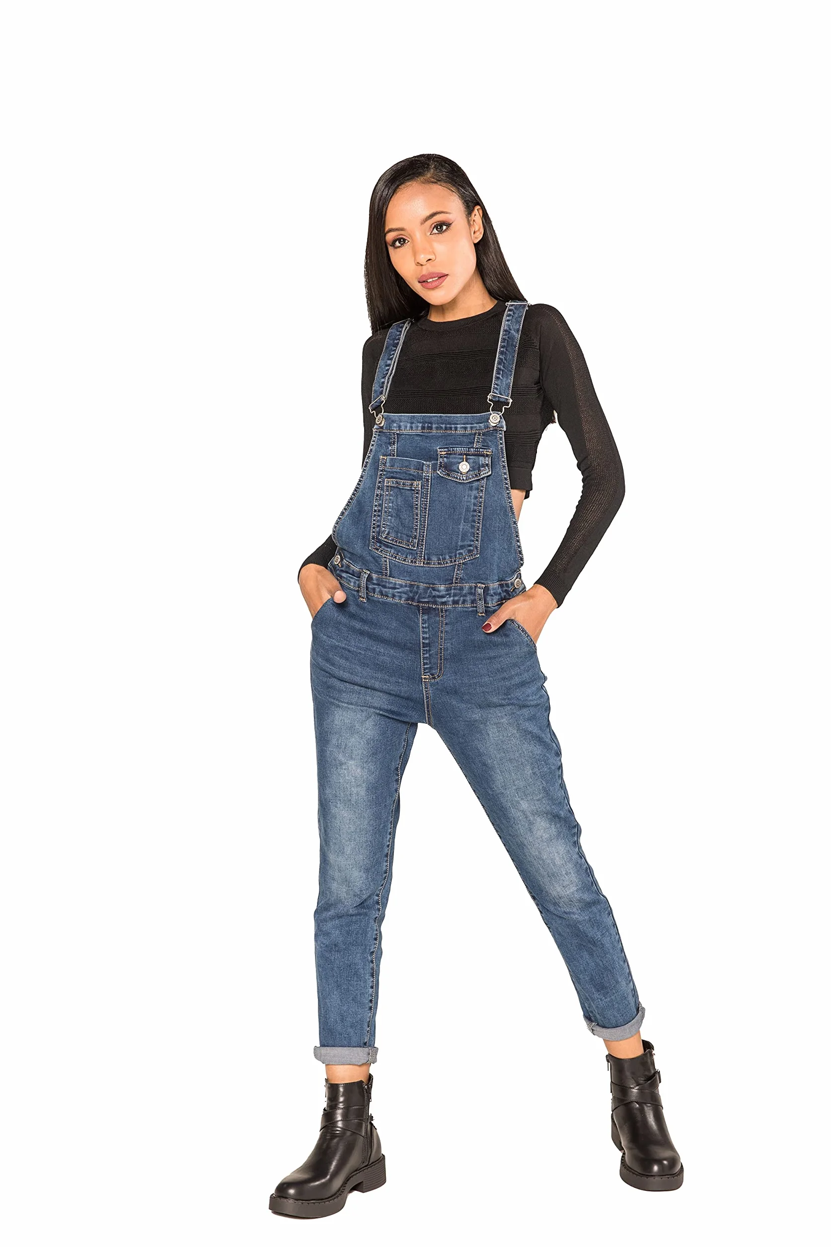 Nina Carter Salopette da donna, in denim, stile vintage, tuta estiva