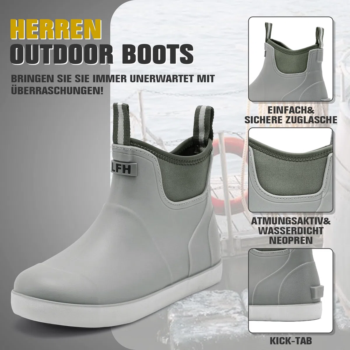 Stivali Gomma Uomo Da Pioggia, Stivali Da Pesca, Antiscivolo Leggere Comode Shorty Boots, Impermeabile Nero Scarpe Da Giardino