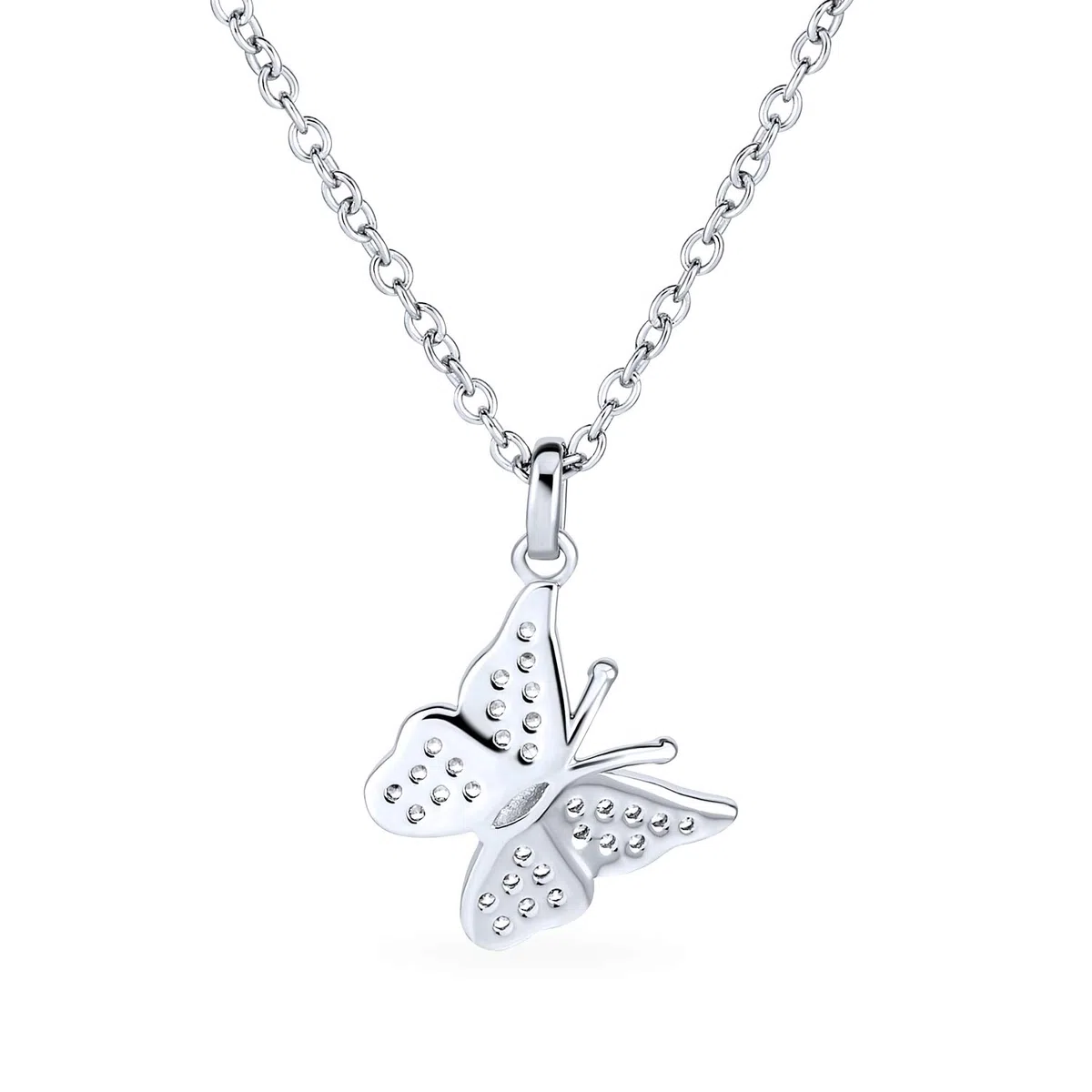 Bling Jewelry .925 Argento Clear Cubic Zirconia Micro Pave Farfalla Collana Per Donne