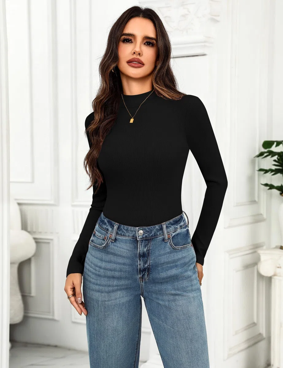 Aottori Maglia Donna Collo Alto Lupetto Maniche Lunghe Elegante Maglietta Interna Termica Dolcevita Slim Fit Top Basic Sottogiacca Autunno Inverno