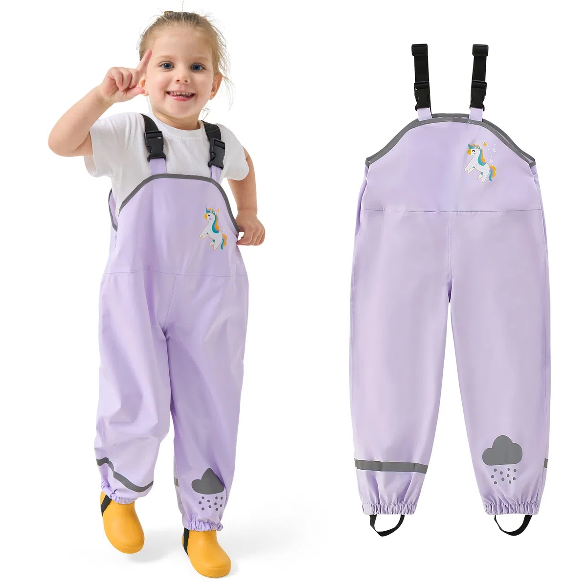 JinBei Pantaloni Impermeabili Bambino Unisex Leggeri Salopette Antipioggia Pantaloni Antivento Traspirante Non Imbottiti Impermeabile Abbigliamento con Striscia Riflettente, 2-7 Anni