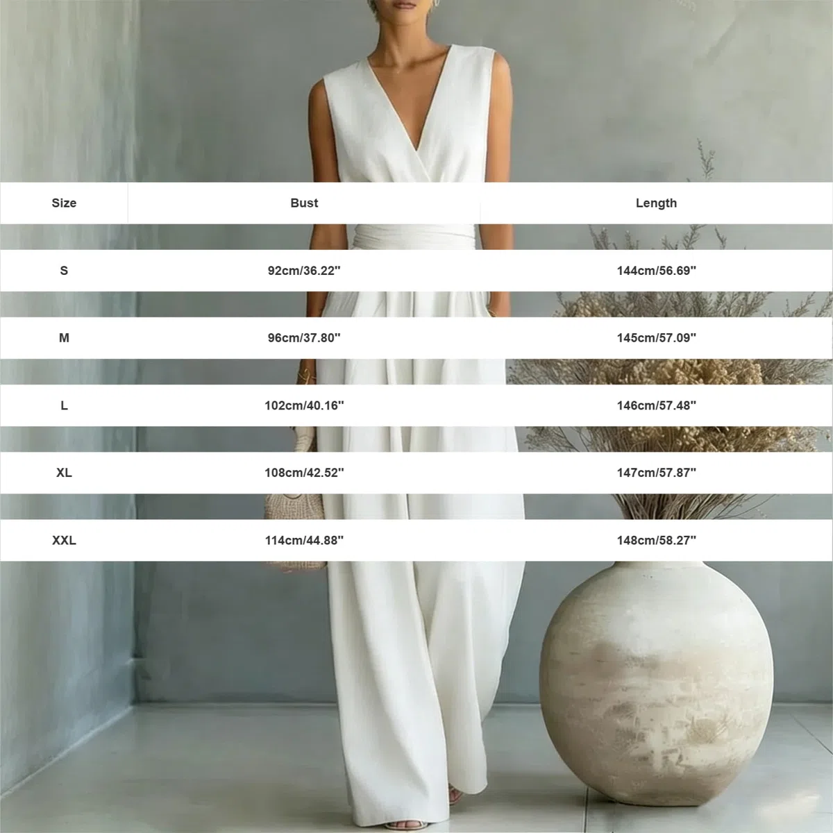Tuta Elegante Donna Cerimonia Intera, Jumpsuit Lunga Curvy Senza Maniche Scollo a V, Salopette Estiva Pantaloni Larghi Slim Fit con Tasche, Overalls Casual Cocktail, Jumpsuits Festa Da Sera