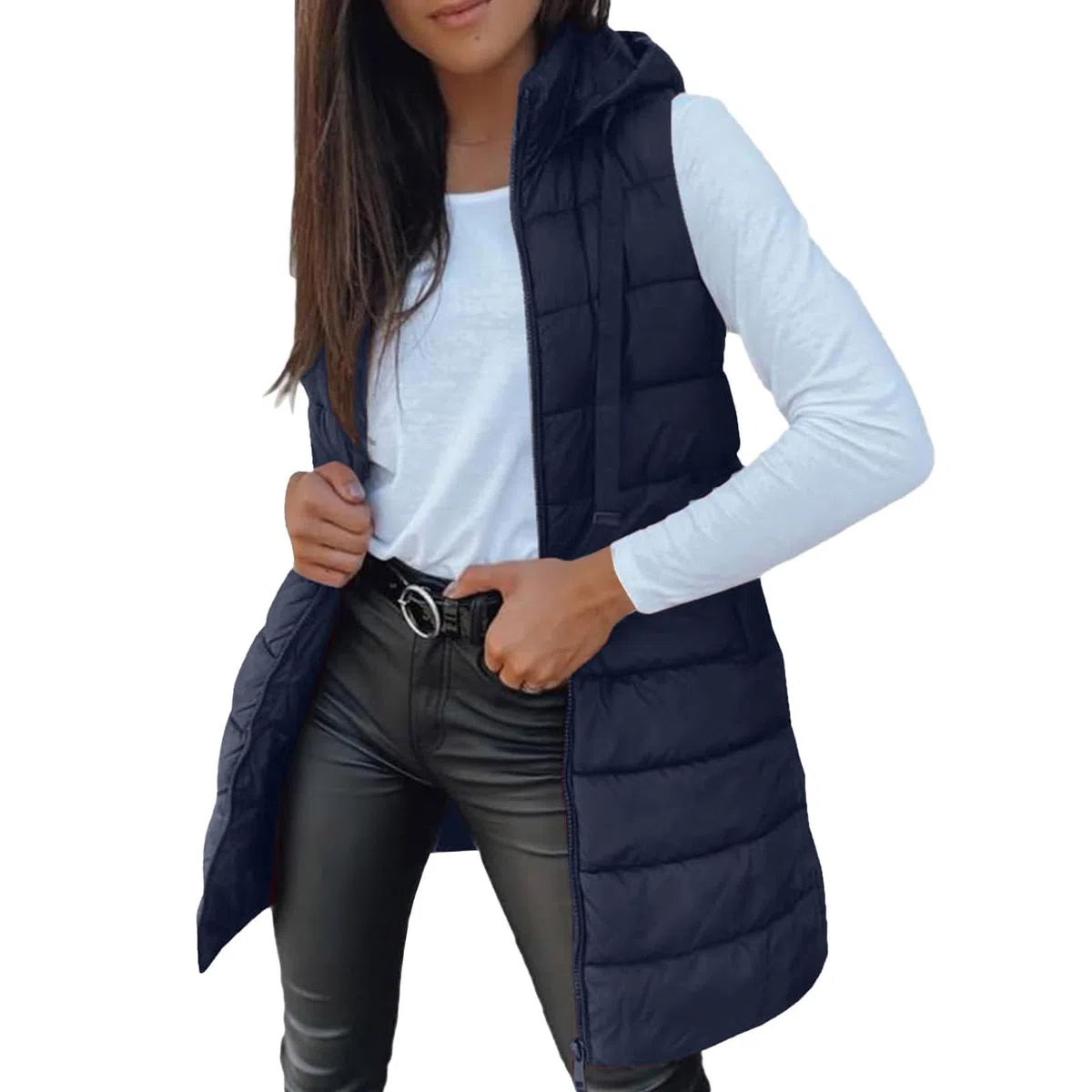 Piumino Smanicato Donna Lungo,Smanicato Donna Invernale con Cappuccio e Tasche Elegante Leggero Gilet Lungo Curvy Caldo Giubbotto Senza Maniche Trapuntato Giacca Imbottita Taglie Forti Autunno Inverno