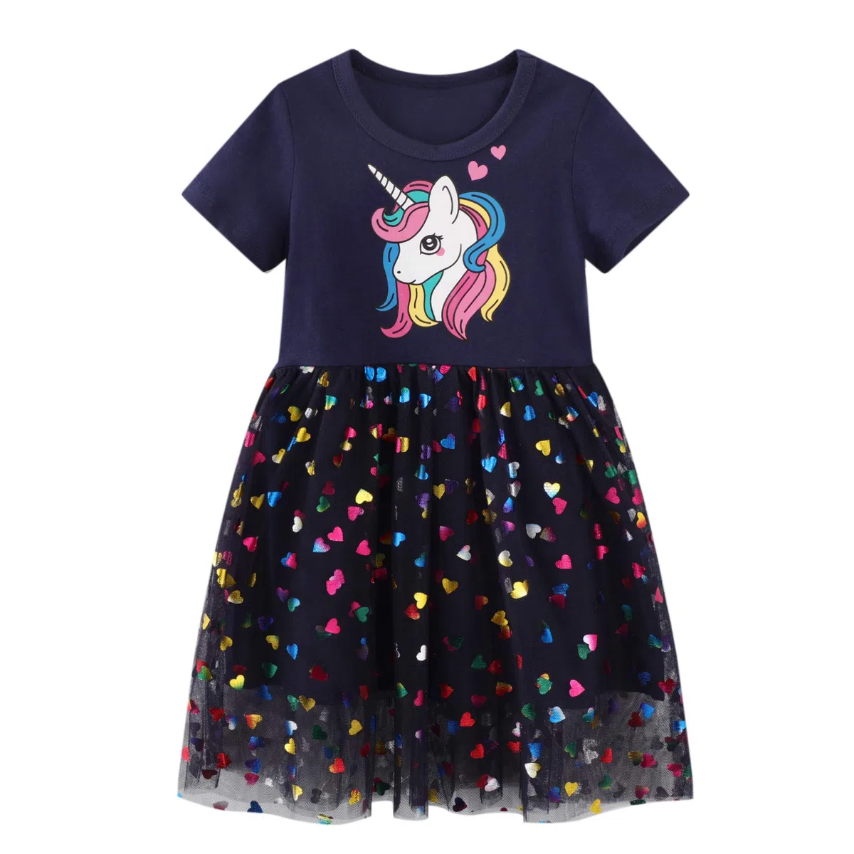 Vestito Bambina Abiti Ragazza Paillettes Ricamo Cotone Tulle Striscia Floral Belle Estivi Manica Corta T-Shirt Abito Bimba 2-7 Anni
