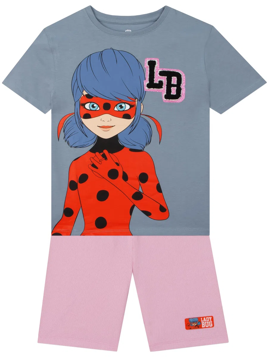 Miraculous T Shirt Bambina e Pantaloncini Ragazza, Completo 2 Pezzi Ladybug con Dettaglio Glitter, Abbigliamento Bambina Estivo