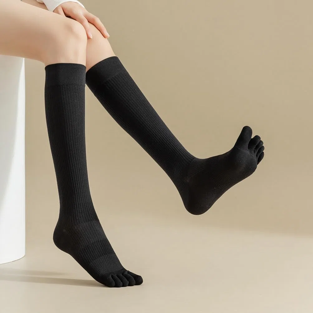 4 Paia di Calze a cinque dita da donna, calze in cotone da donna per lo sport, calze lunghe, calze alte casual, Calze alte al ginocchio, EU 35-40