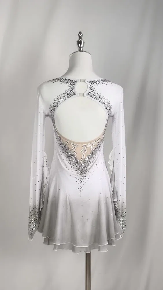Vestito da Gara di Pattinaggio Artistico su Ghiaccio Femminile, Ragazze, Artigianale, Costume Sportivo da Esterno, Body da Ginnastica, Manica Lunga