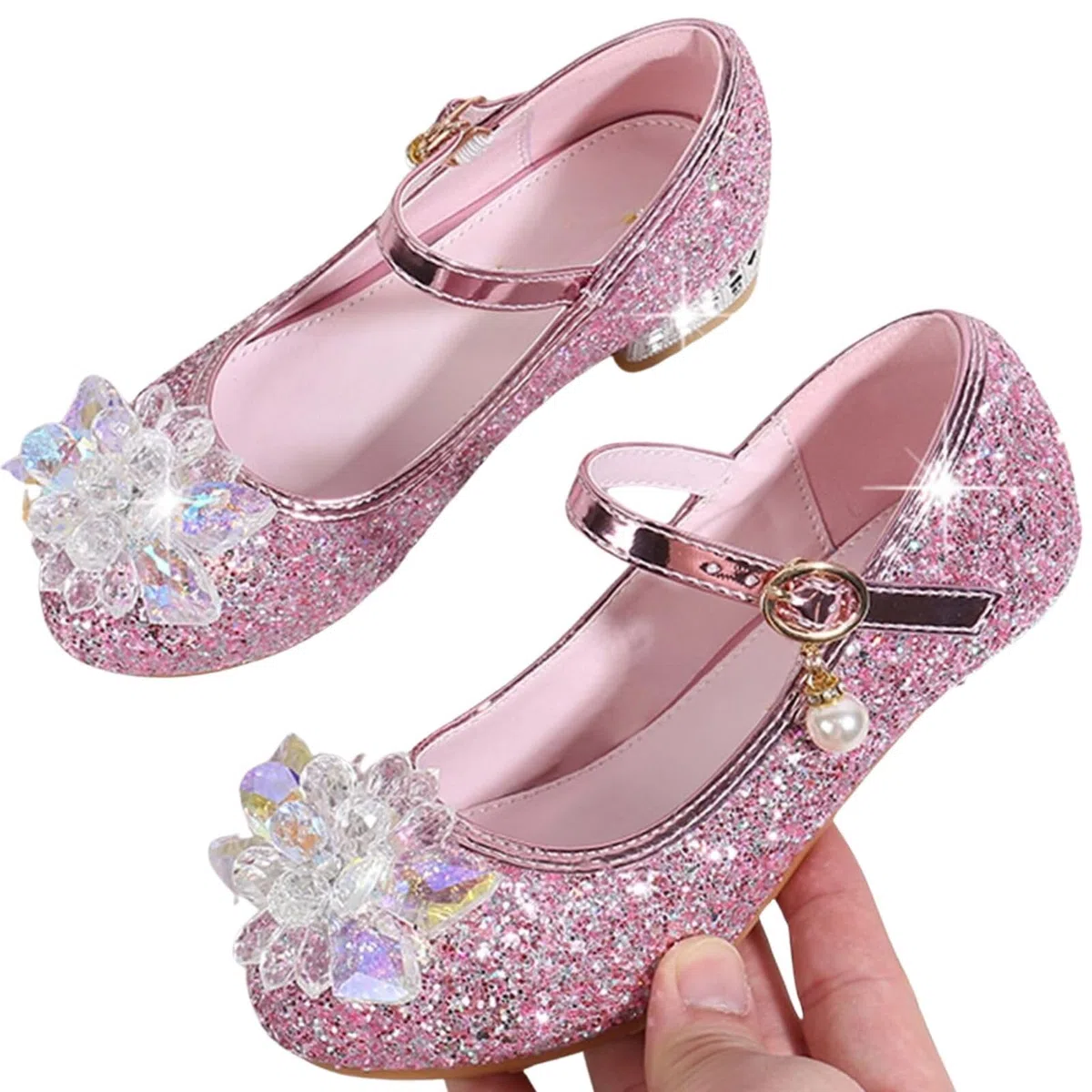 Scarpe con Tacco Bambina da Principessa Danza Latina Bambini Tacchi Paillettes Scarpe Eleganti Cerimonia Carnevale